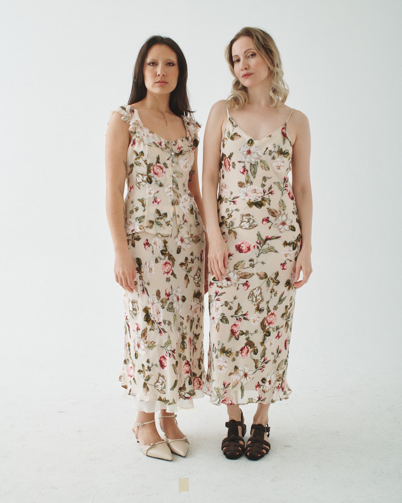 T.W.I.N. Burnout Bias Cut Slip Dress in Off White