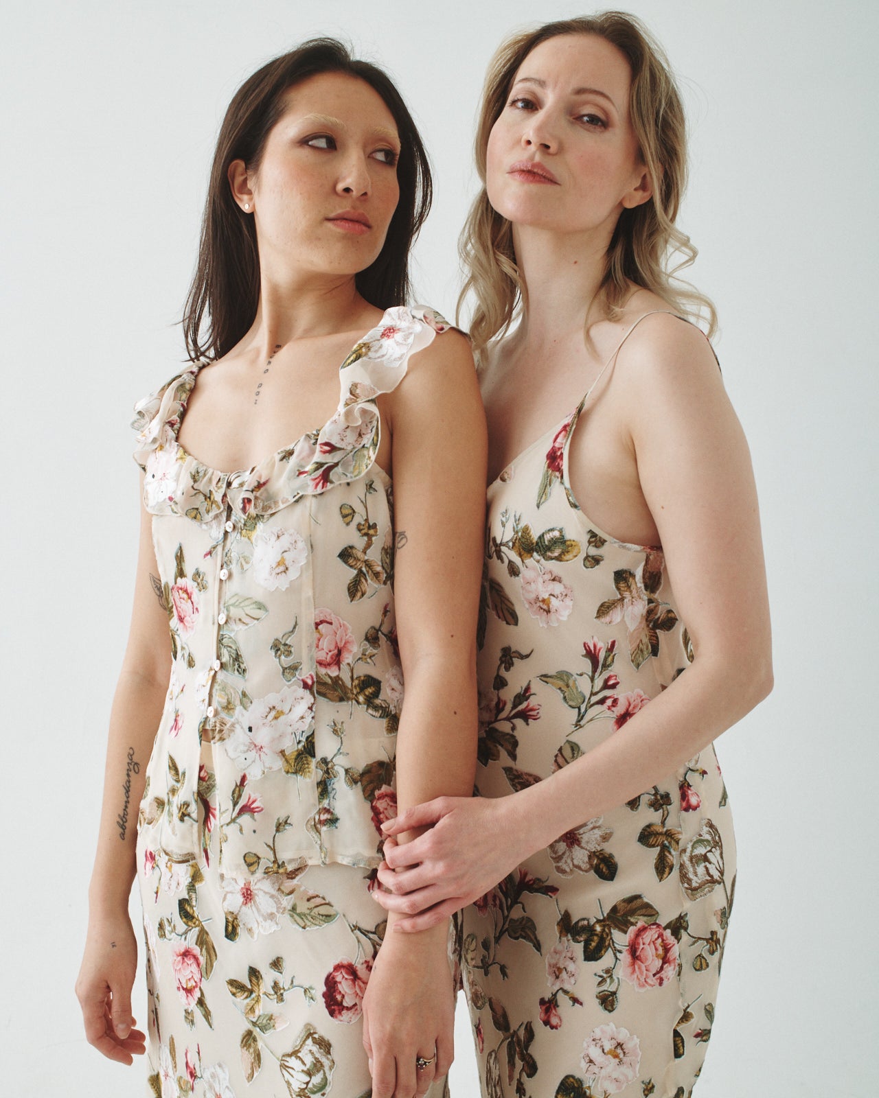 T.W.I.N. Burnout Bias Cut Slip Dress in Off White