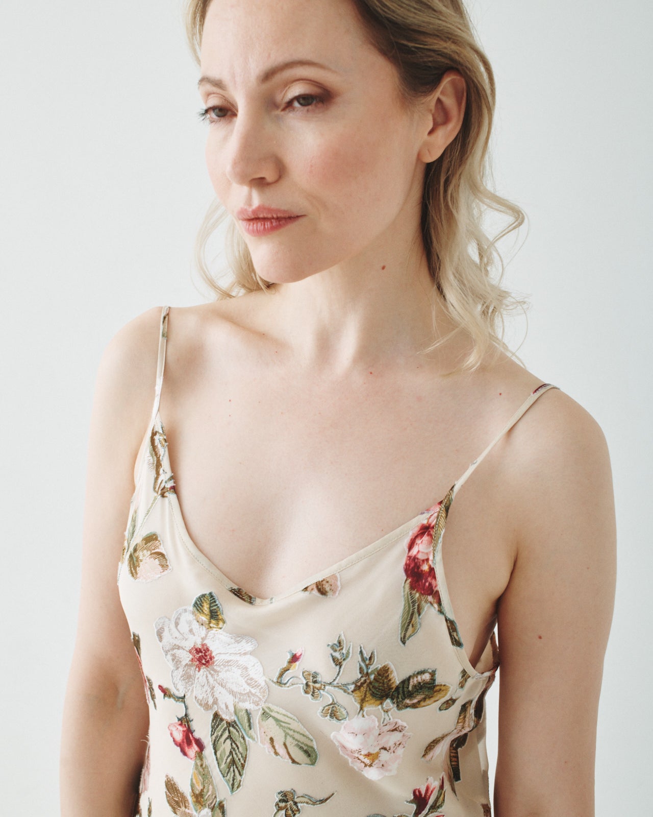 T.W.I.N. Burnout Bias Cut Slip Dress in Off White