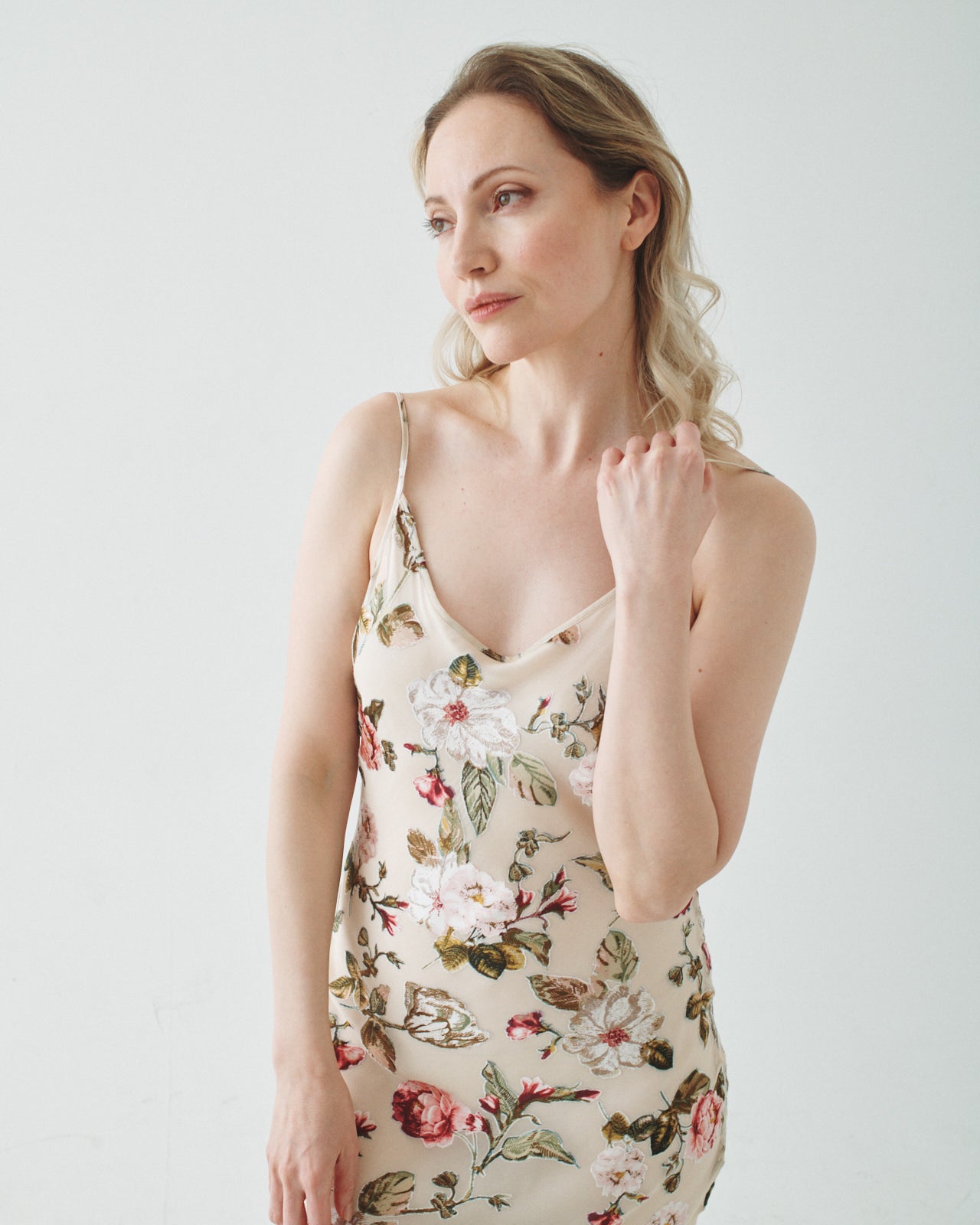 T.W.I.N. Burnout Bias Cut Slip Dress in Off White
