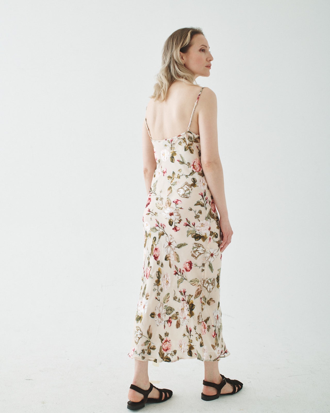 T.W.I.N. Burnout Bias Cut Slip Dress in Off White