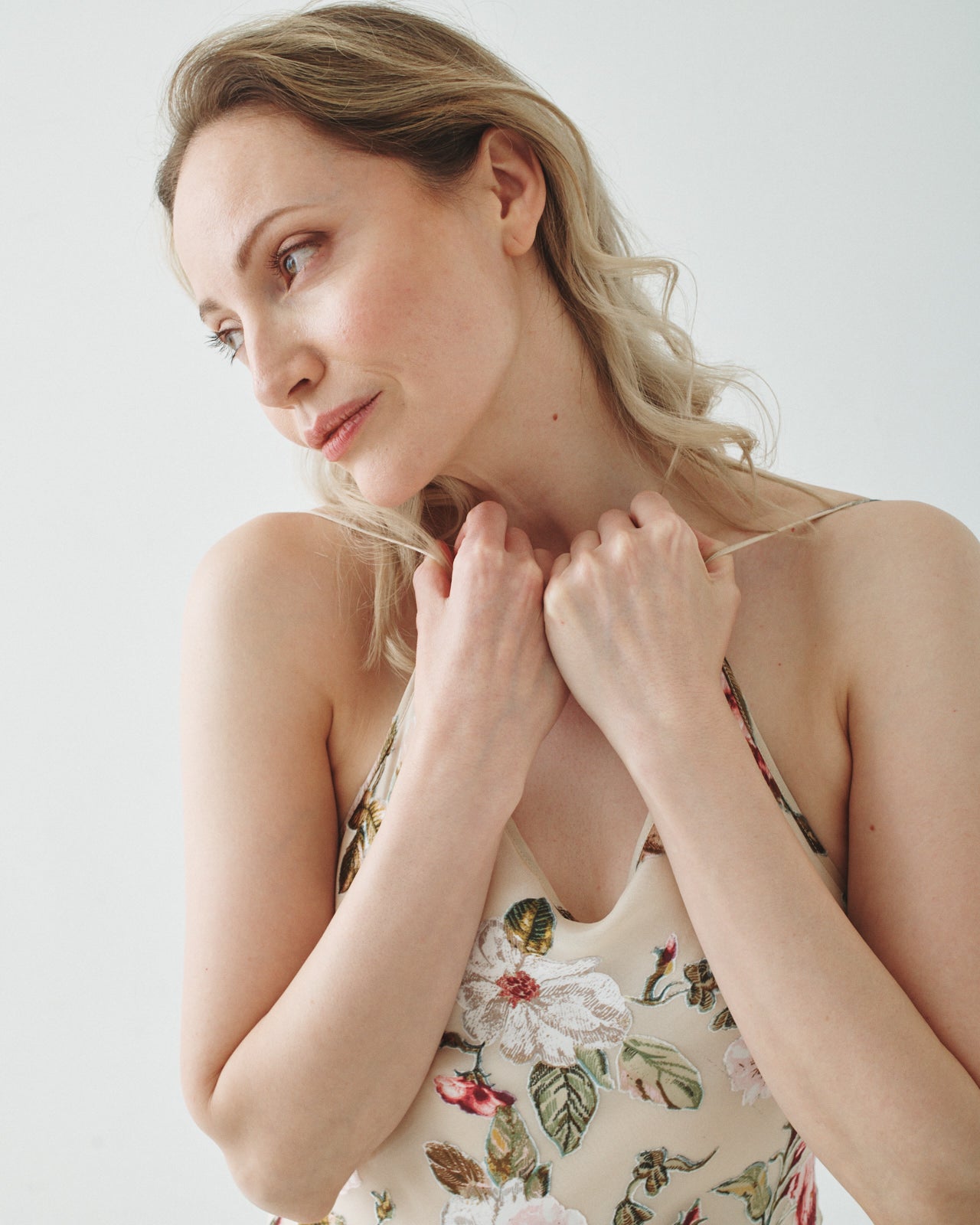 T.W.I.N. Burnout Bias Cut Slip Dress in Off White