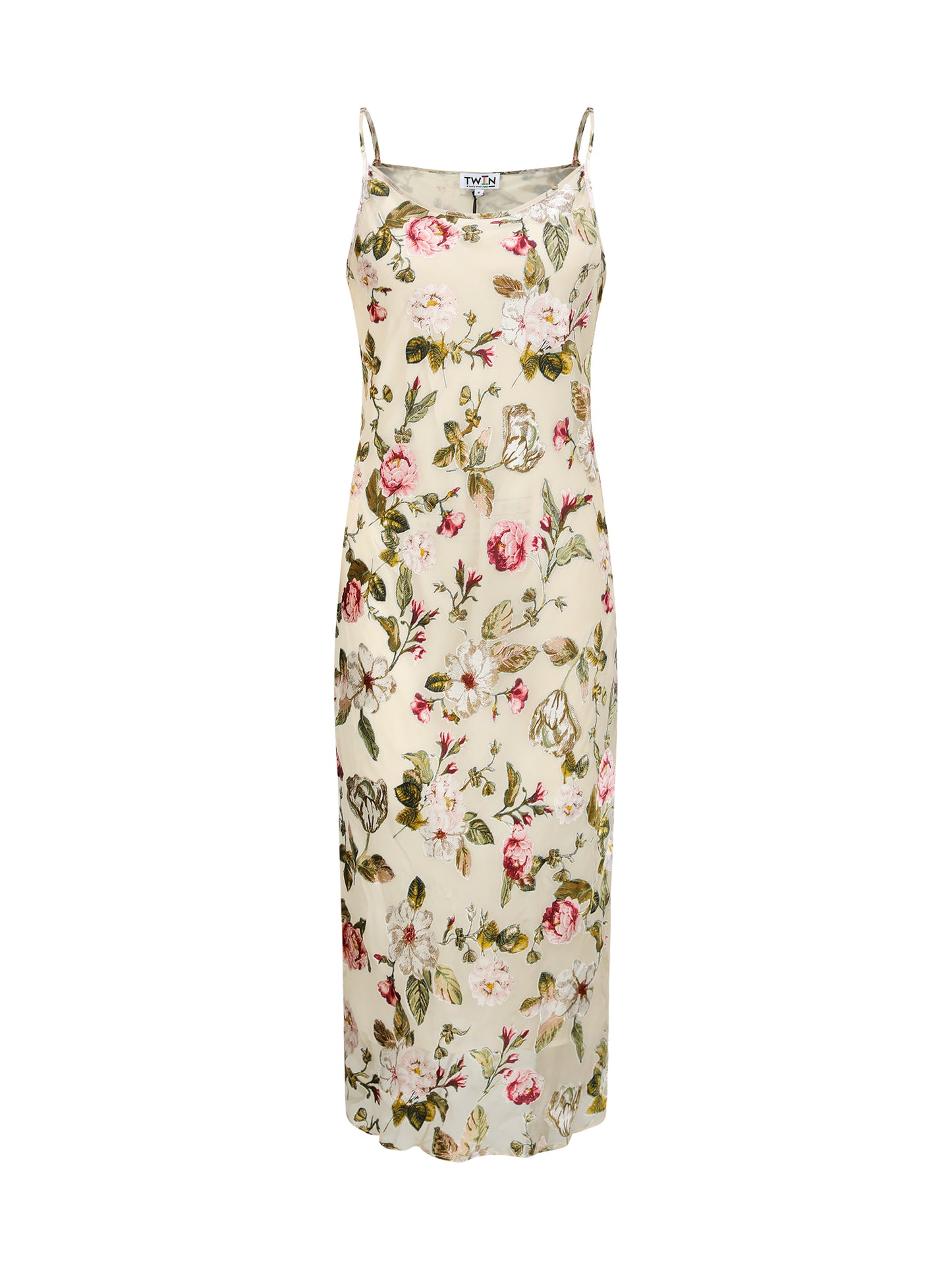 T.W.I.N. Burnout Bias Cut Slip Dress in Off White