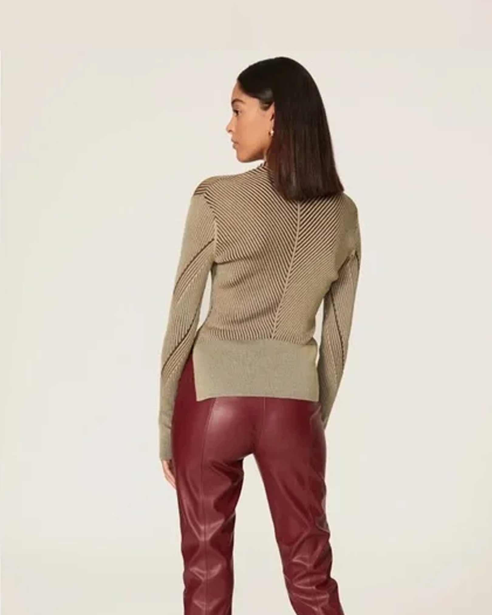 AKNVAS Two Toned Knit Top in Burgundy & Tan available at Lahn.shop