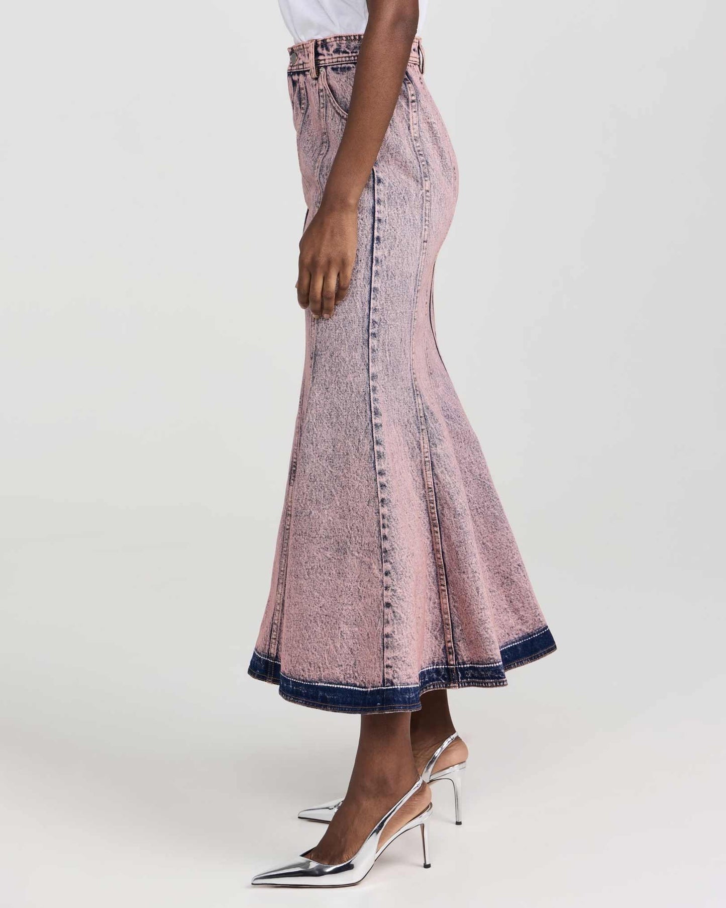 AKNVAS Lex Denim Skirt in Pink Acid available at Lahn.shop