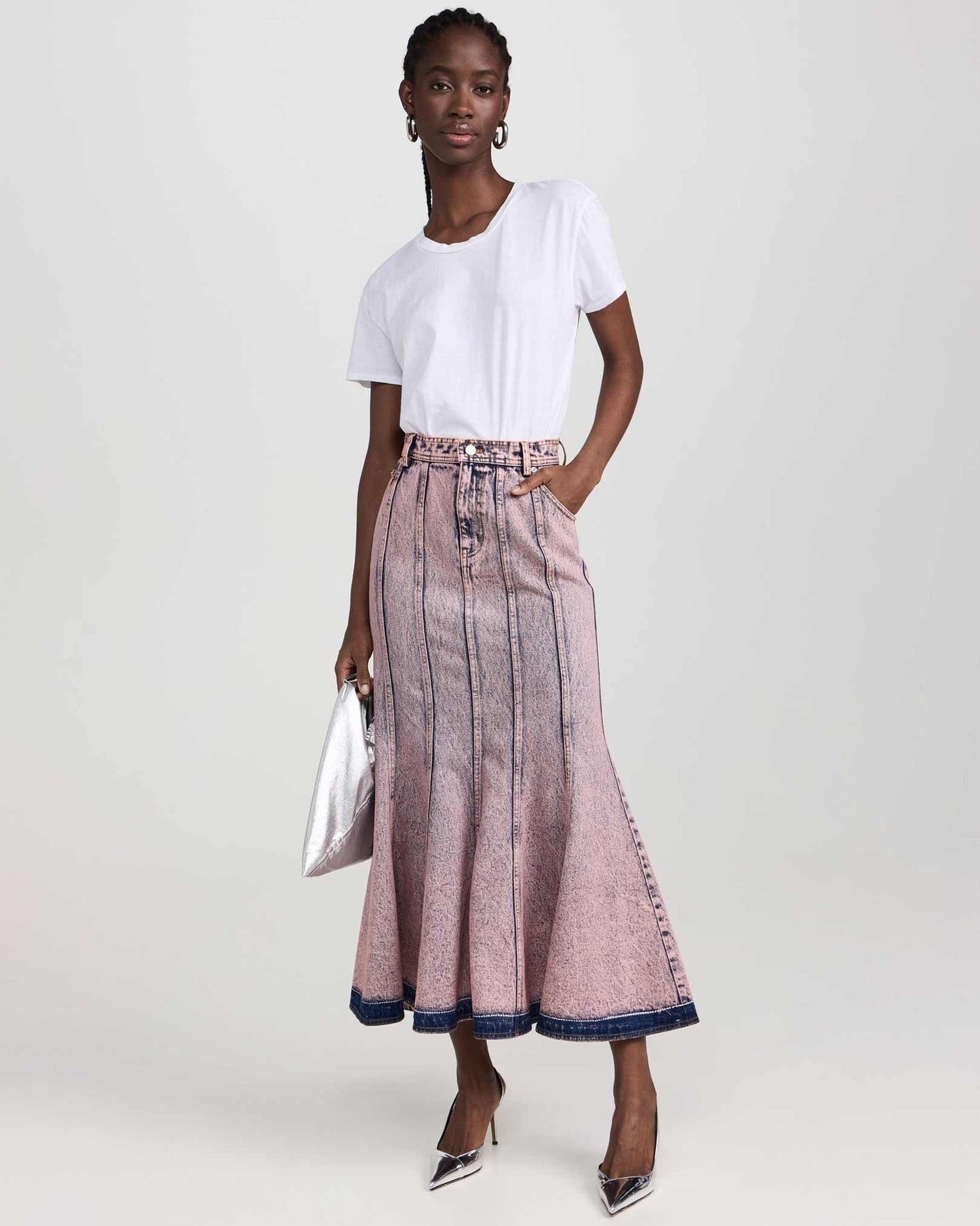 AKNVAS Lex Denim Skirt in Pink Acid available at Lahn.shop