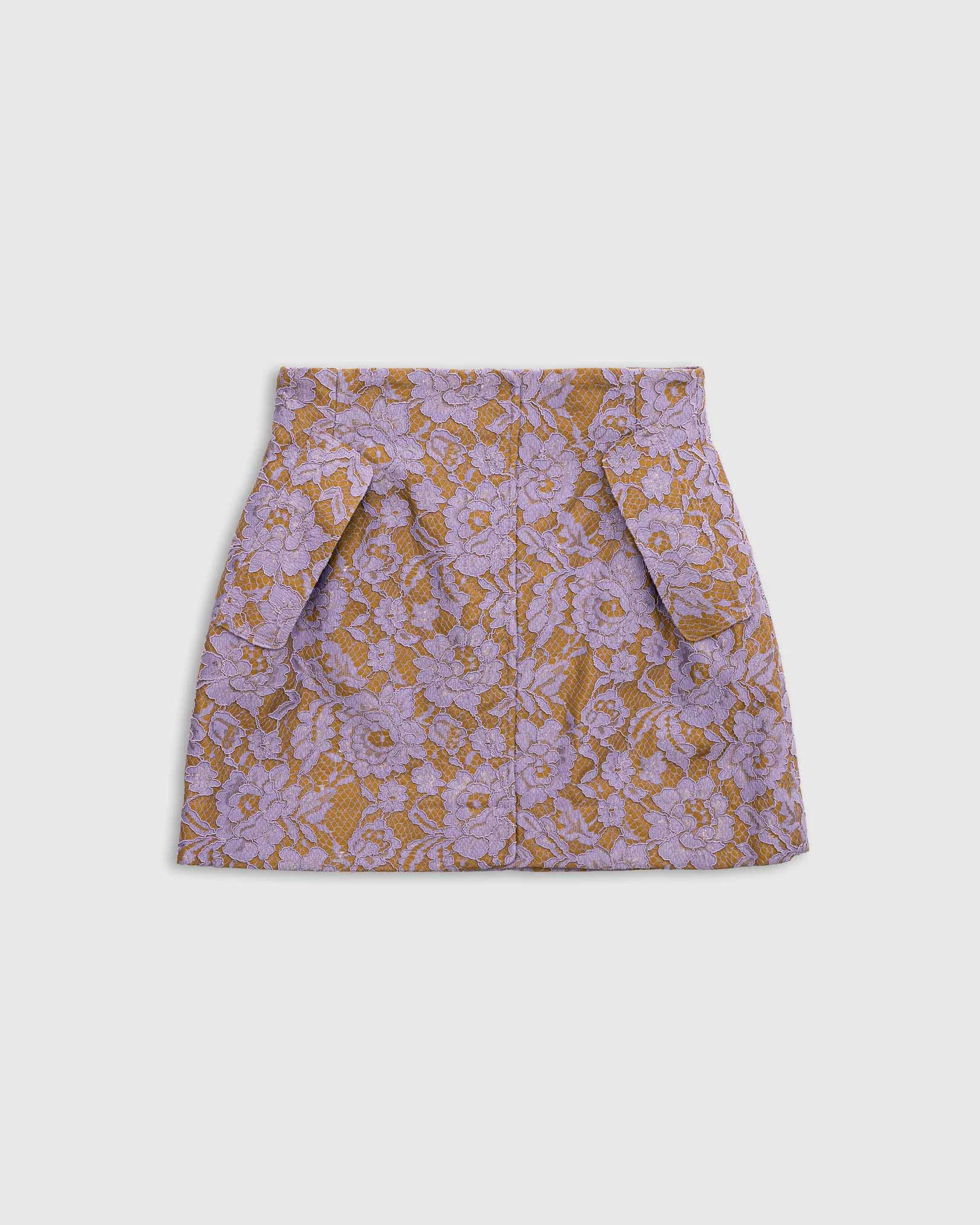 AKNVAS Rubin Lace Mini Skirt in Amethyst available at Lahn.shop