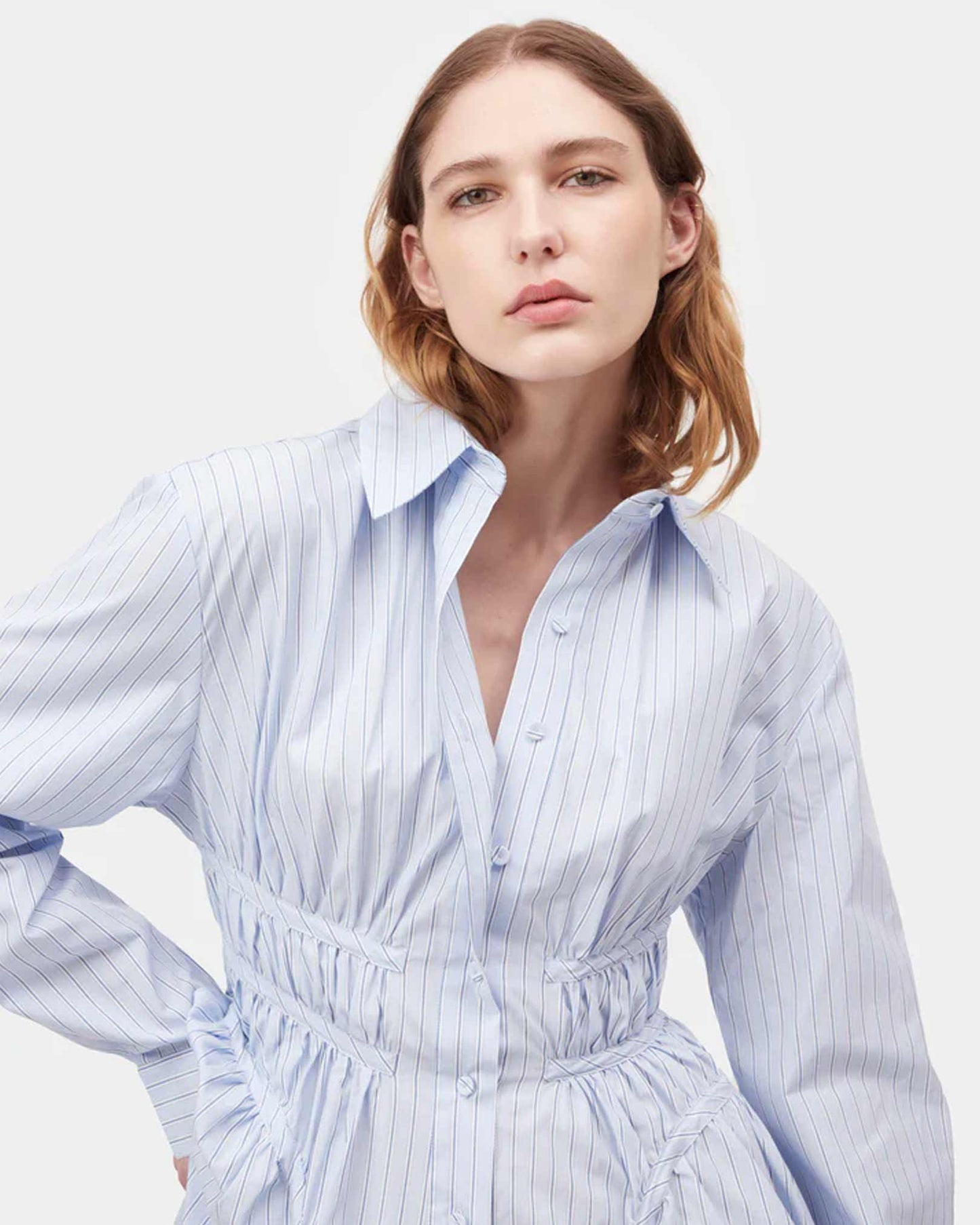 AKNVAS Helene Shirt Dress in Blue Mini Stripe available at Lahn.shop