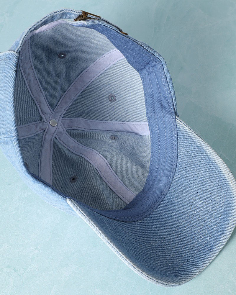 PERSONS Baseball Cap in Light Wash Denim