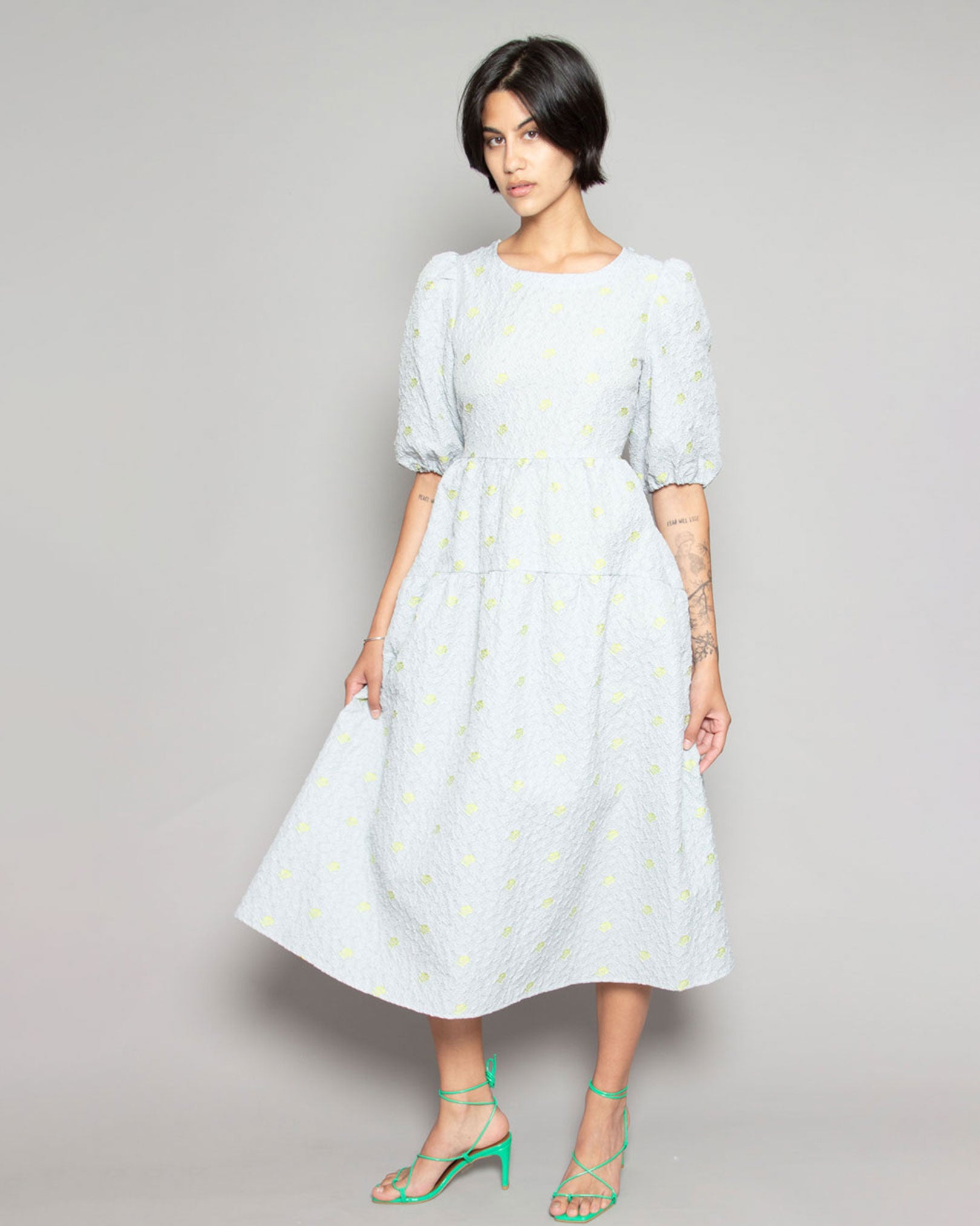 BEATRICE.B Embossed Jacquard Midi Dress in Zen Mist LAHN