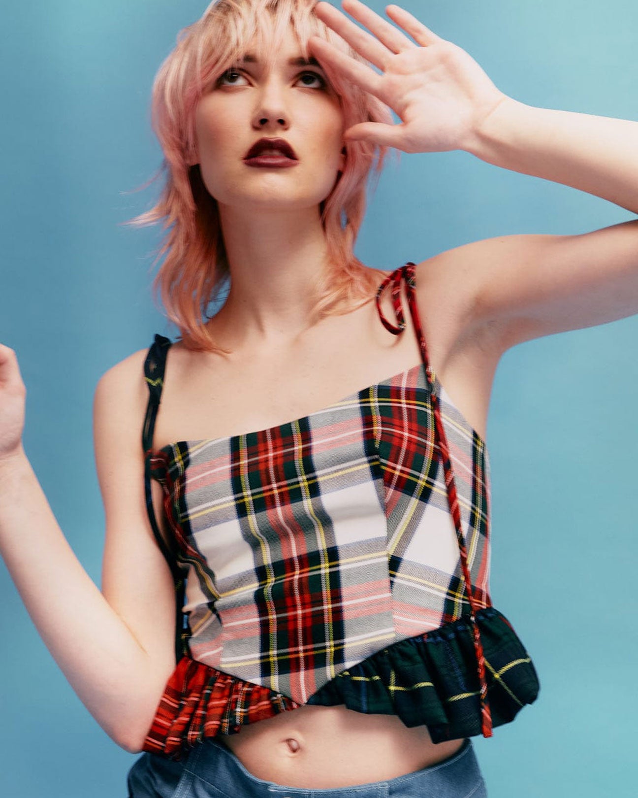 ELIZA FAULKNER Candy Corset in White Plaid Mix