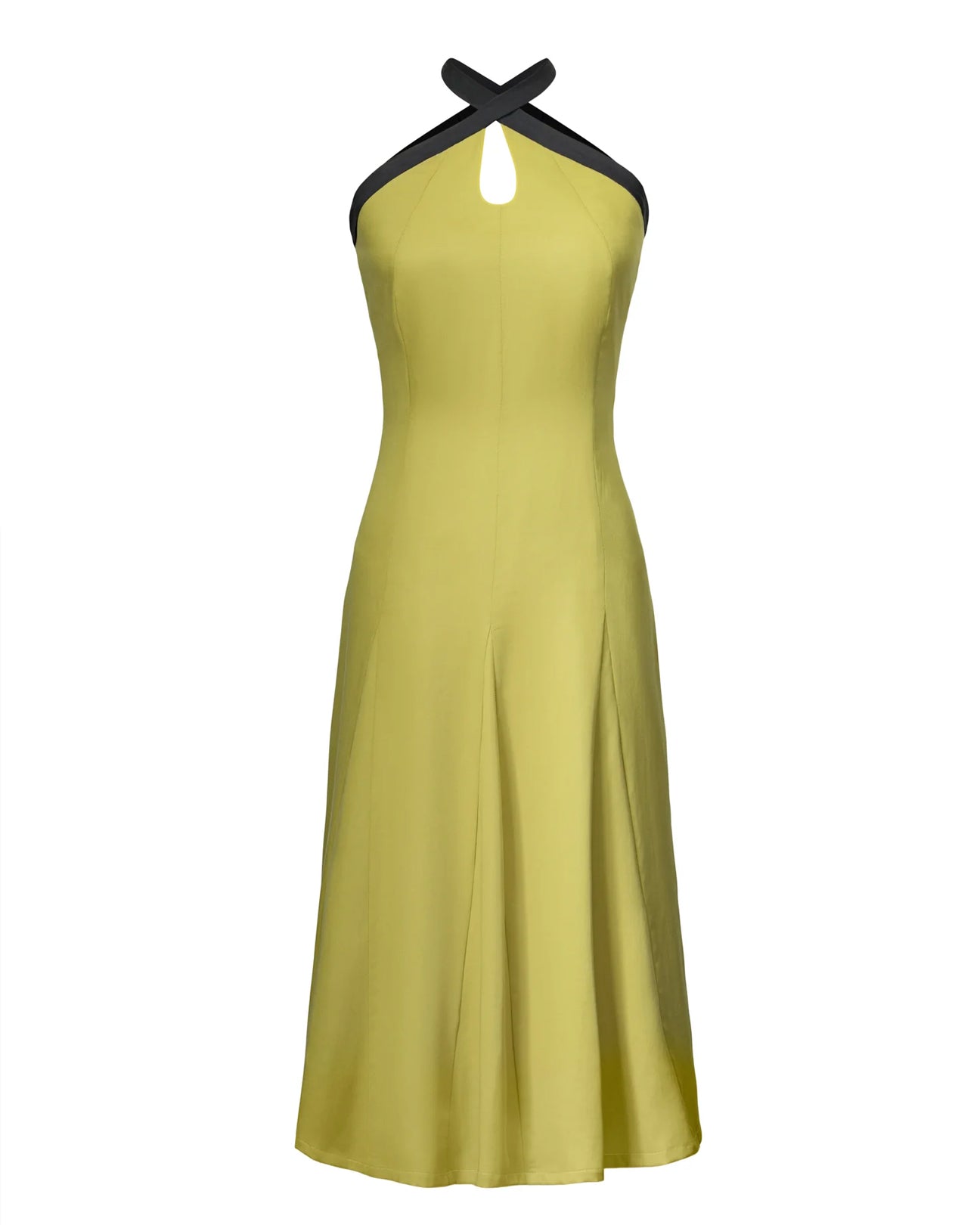 HILARY MACMILLAN Contrast Halter Dress in Chartreuse