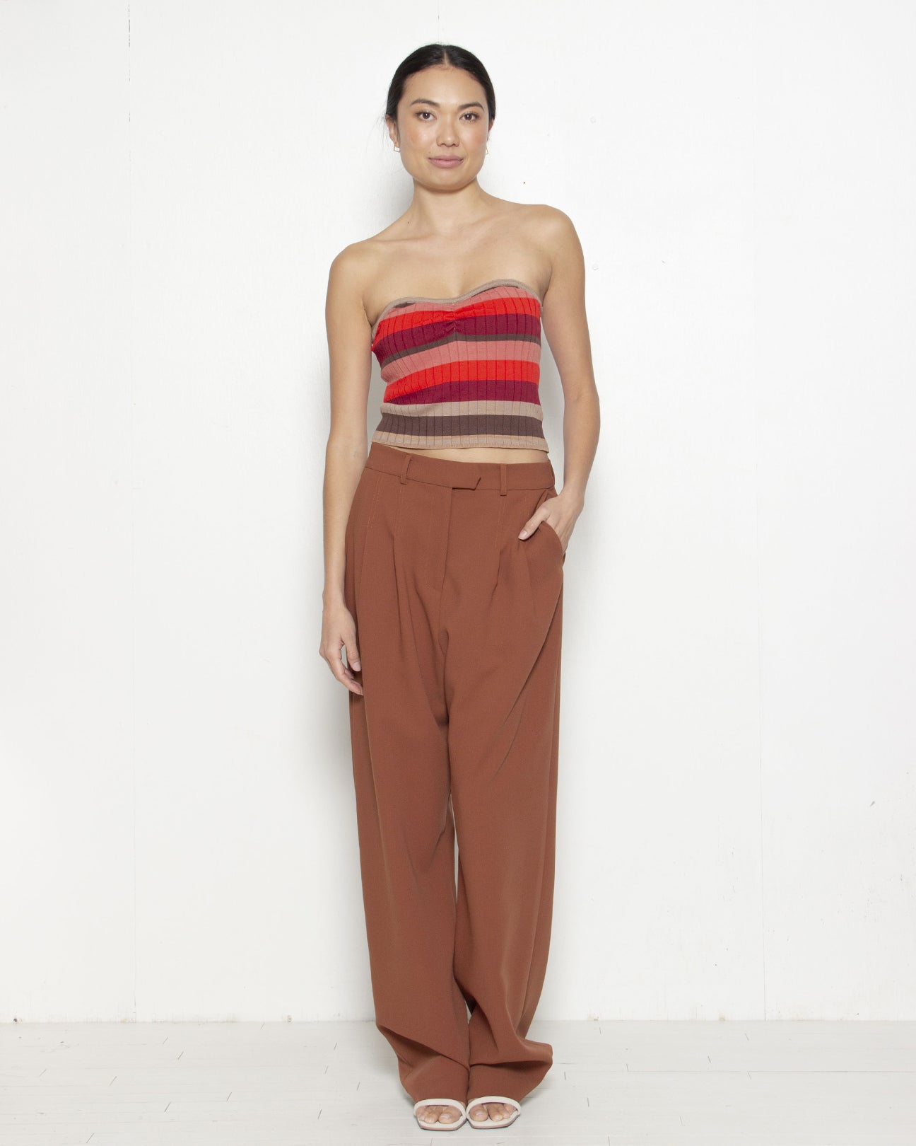 PERSONS Miley Strapless Knit Top in Red Stripe