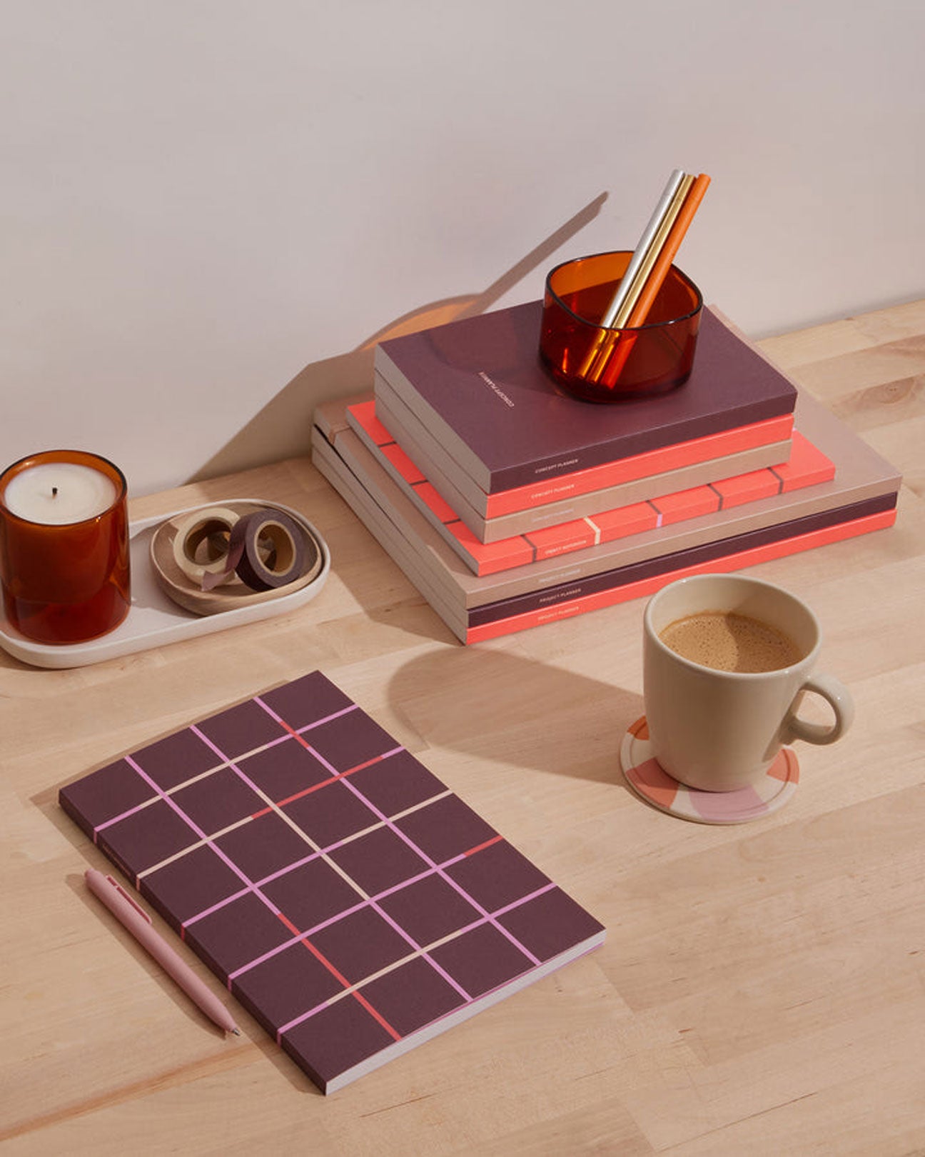 POKETO Object Notebook in Maroon Grid