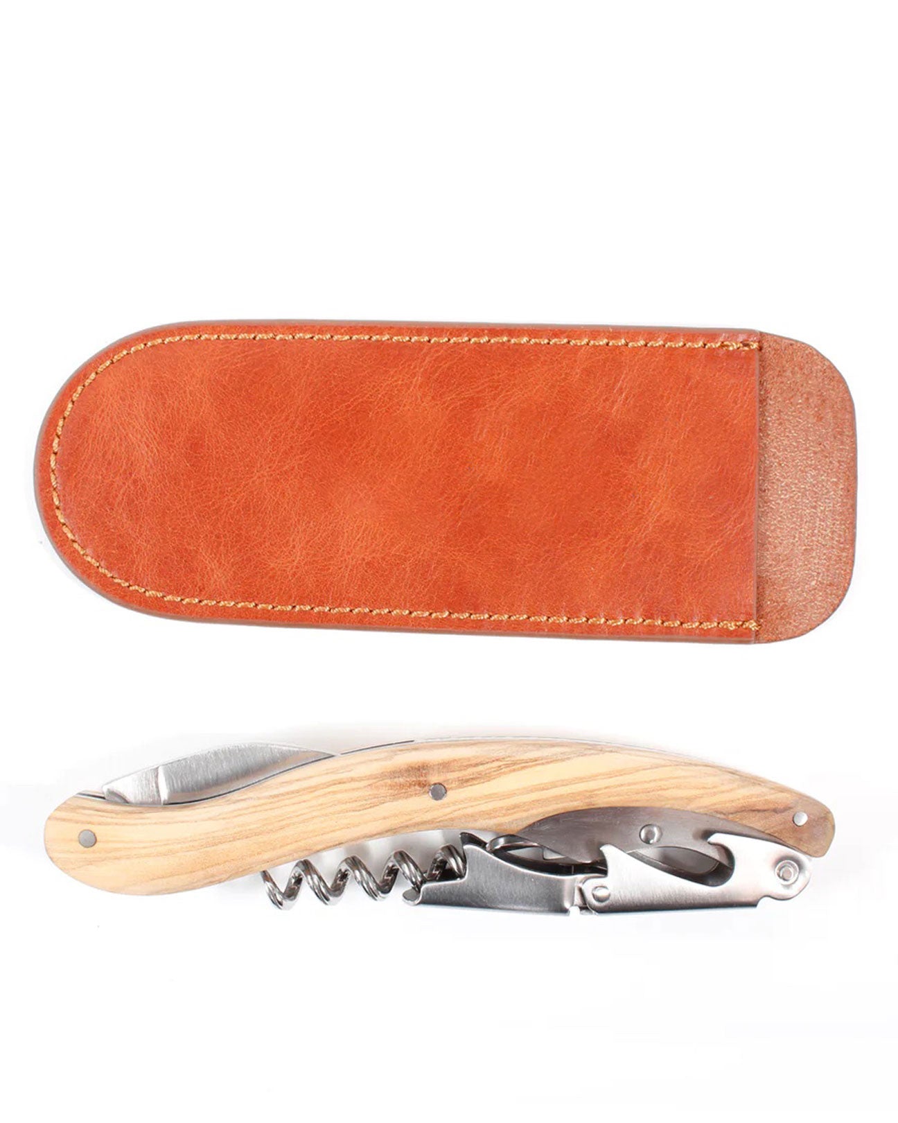 9 CHRISTOPHER Corkscrew with Leather Sleeve in Olivewood available at Lahn.shop