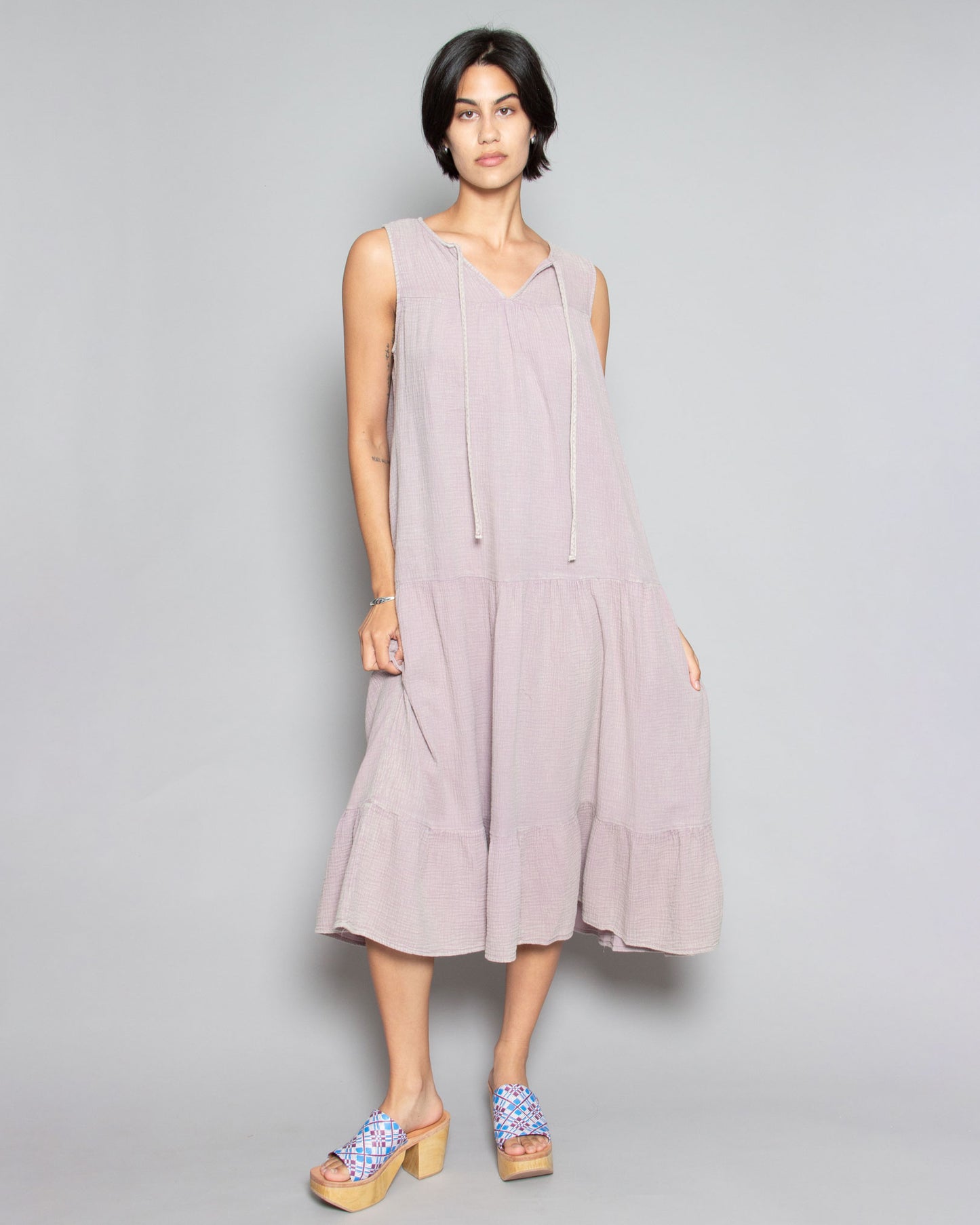 PERSONS Carolina Tiered Midi Dress in Lilac