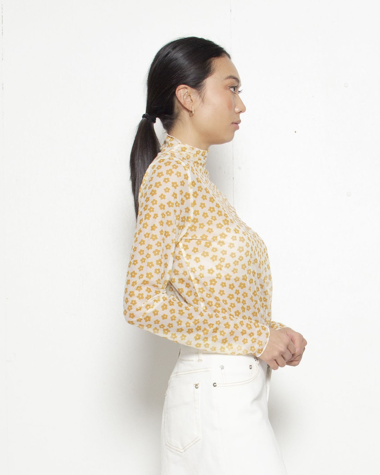 PERSONS Anouk Mesh Mockneck Top in Golden