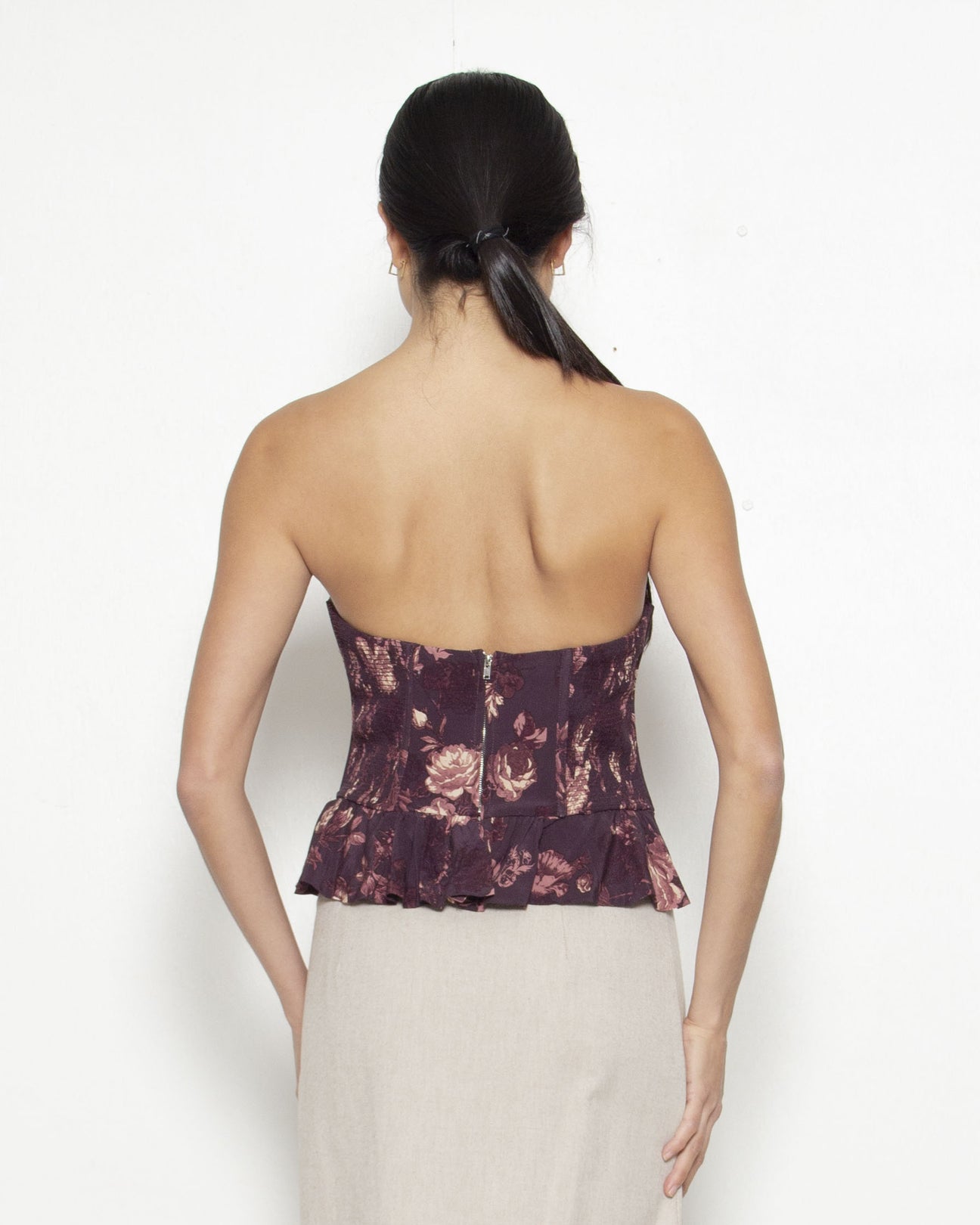 PERSONS Delia Floral Corset in Plum