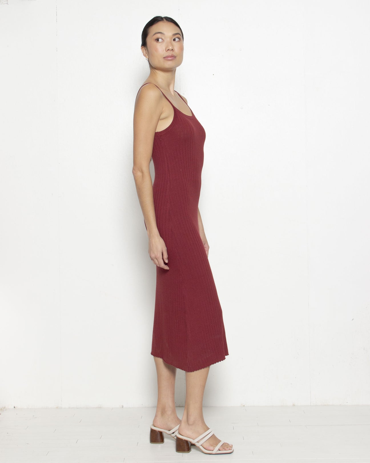 PERSONS Felicity Ribbed Cami Dress in Merlot