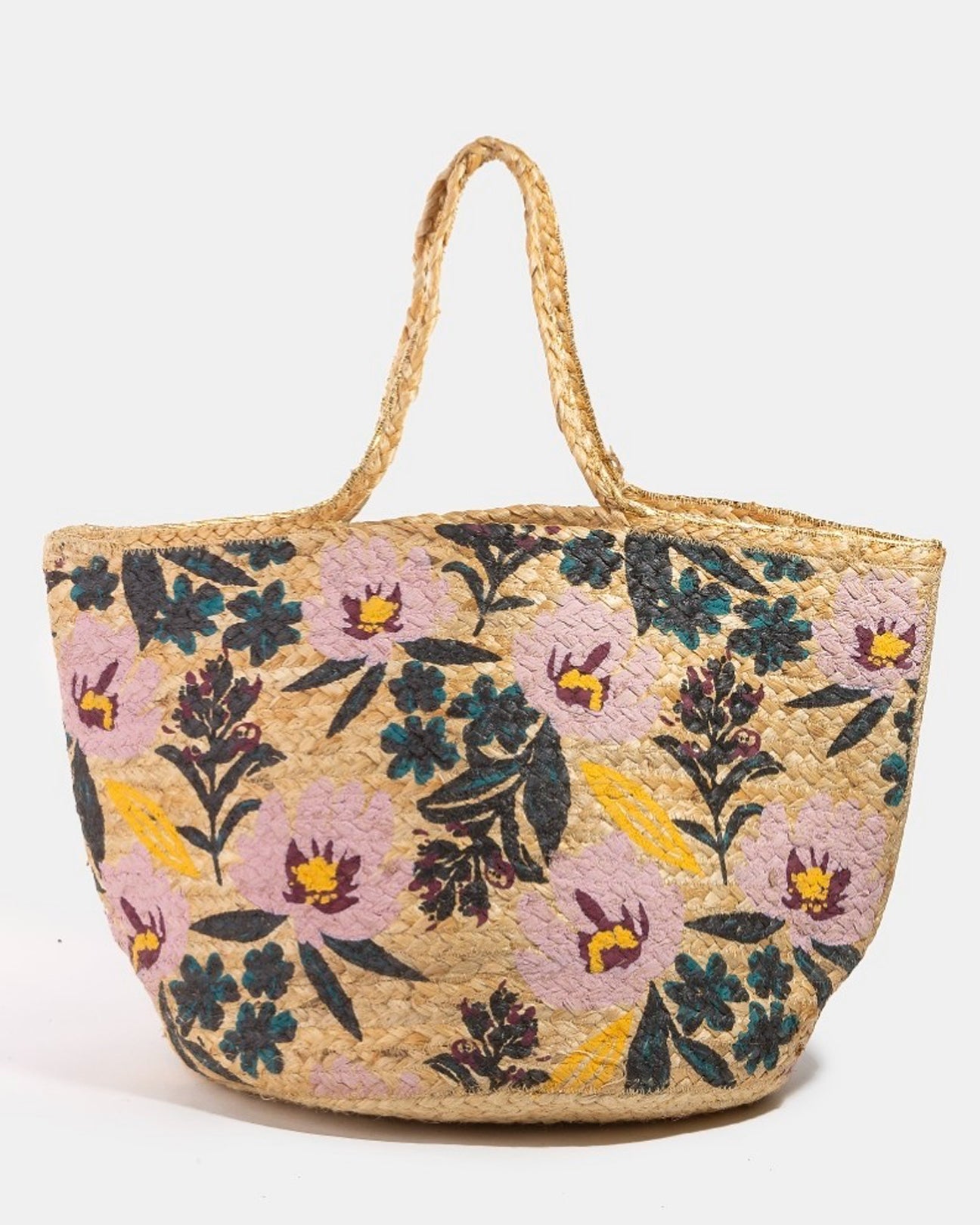 PERSONS Large Jute Tote in Lilac Floral