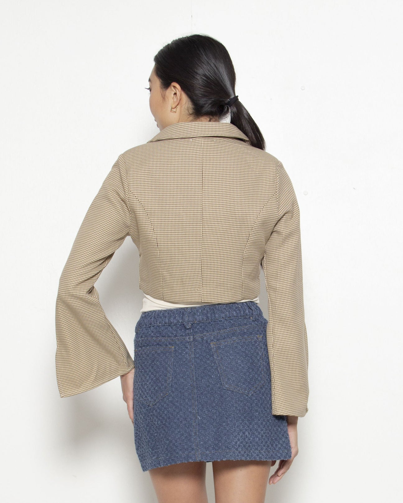 PERSONS Hailee Cropped Blazer in Brown/Beige Checker