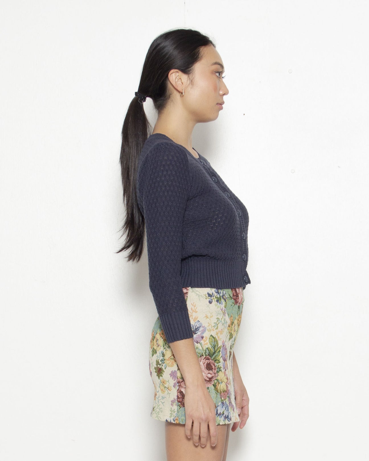 PERSONS Jackie Pointelle Cardigan in Navy