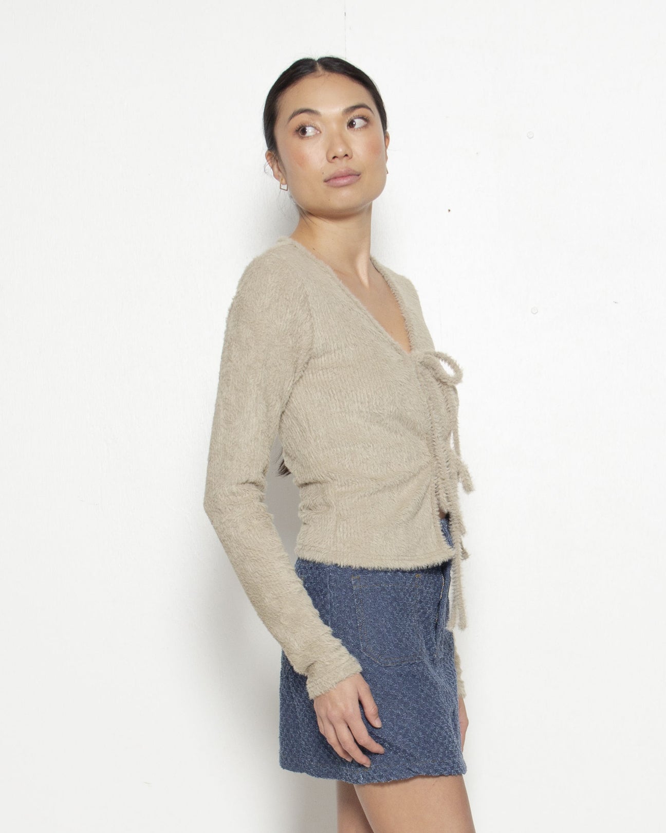PERSONS June Fuzzy Tie Top in Thyme