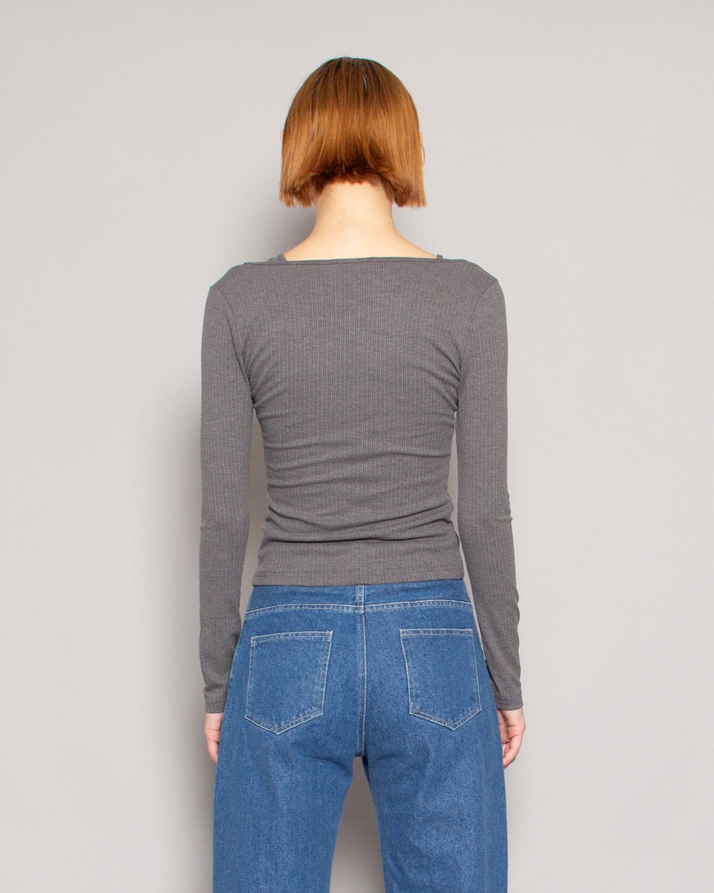 PERSONS Logan Asym Neck Top in Grey