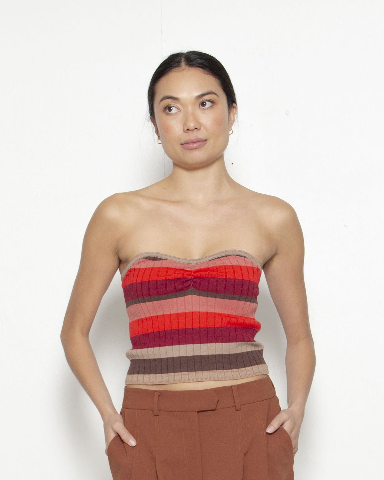 PERSONS Miley Strapless Knit Top in Red Stripe