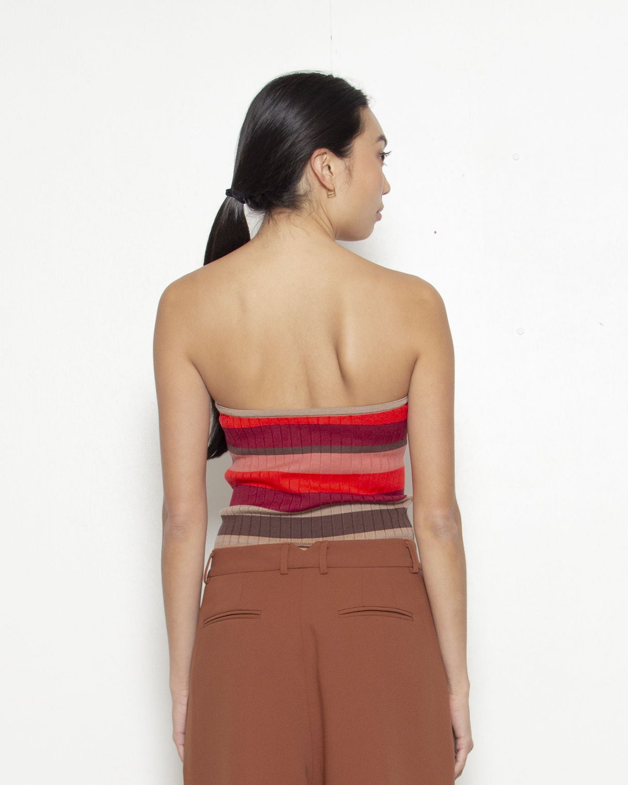 PERSONS Miley Strapless Knit Top in Red Stripe