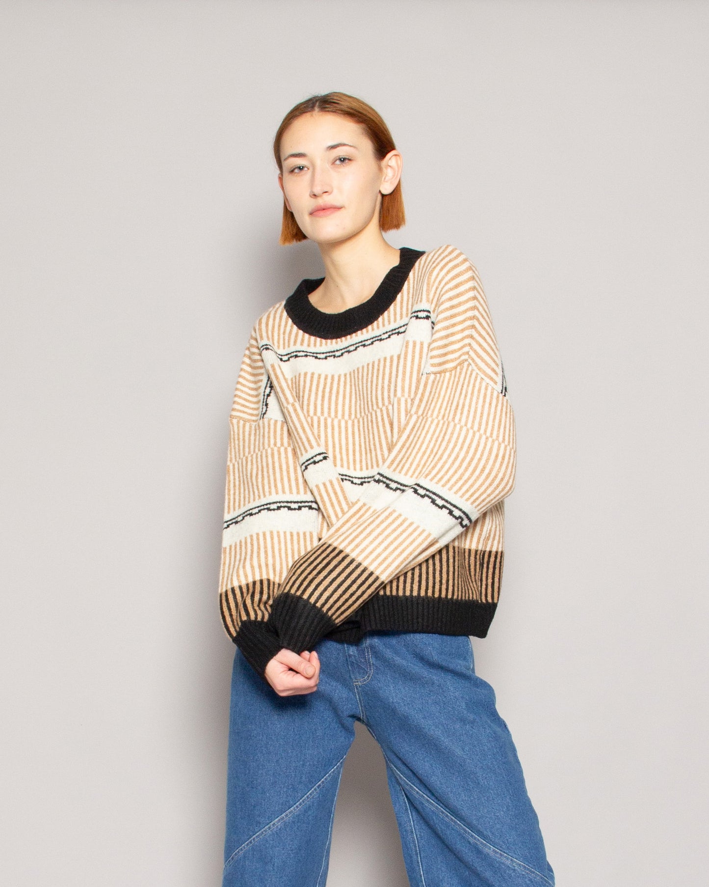 PERSONS Nadine Crew Neck Sweater in Toffee Stripe