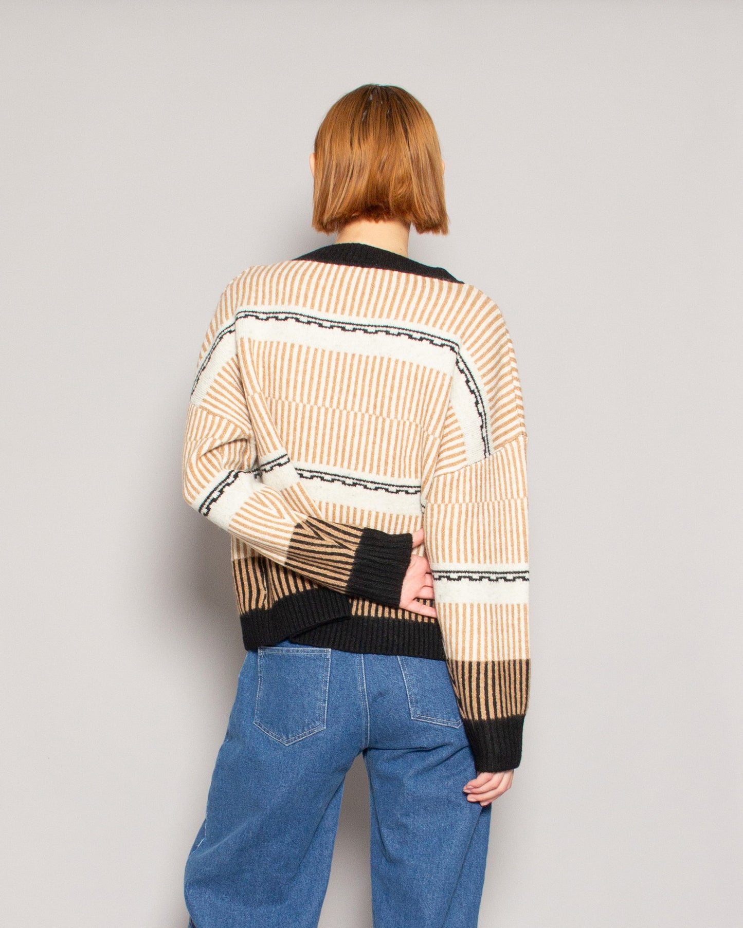 PERSONS Nadine Crew Neck Sweater in Toffee Stripe