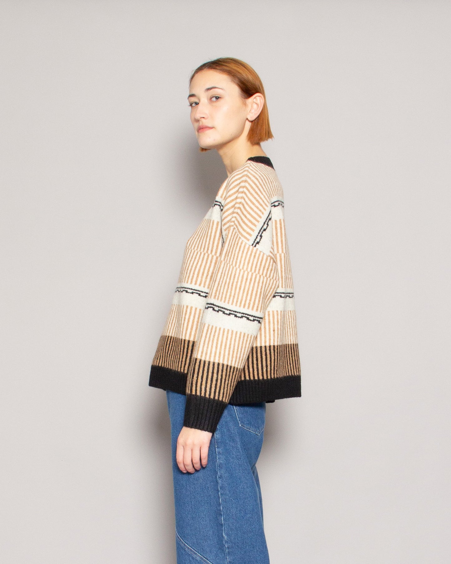 PERSONS Nadine Crew Neck Sweater in Toffee Stripe