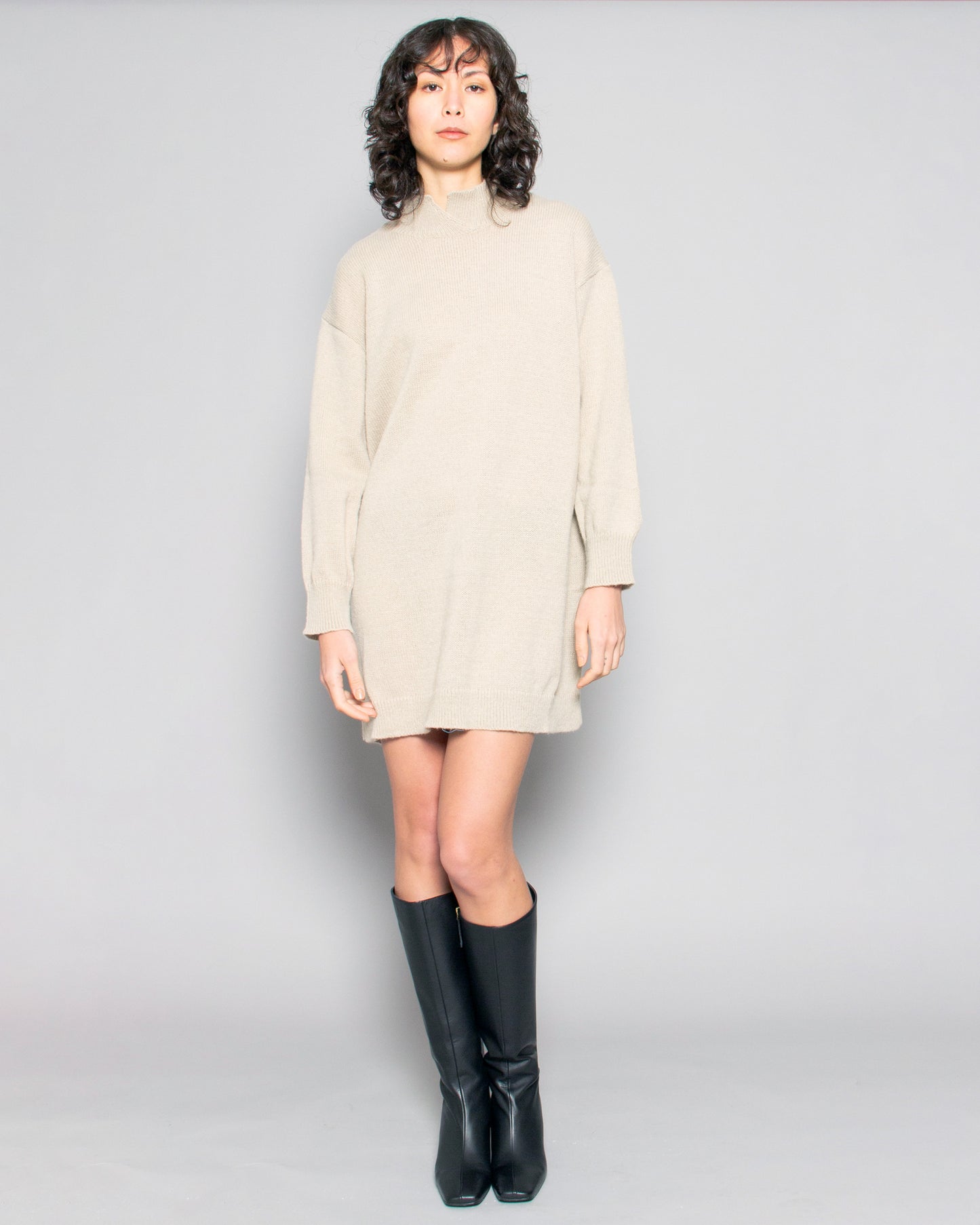 PERSONS Nia Mock Oversized Sweater Dress in Ecru available at Lahn.shop