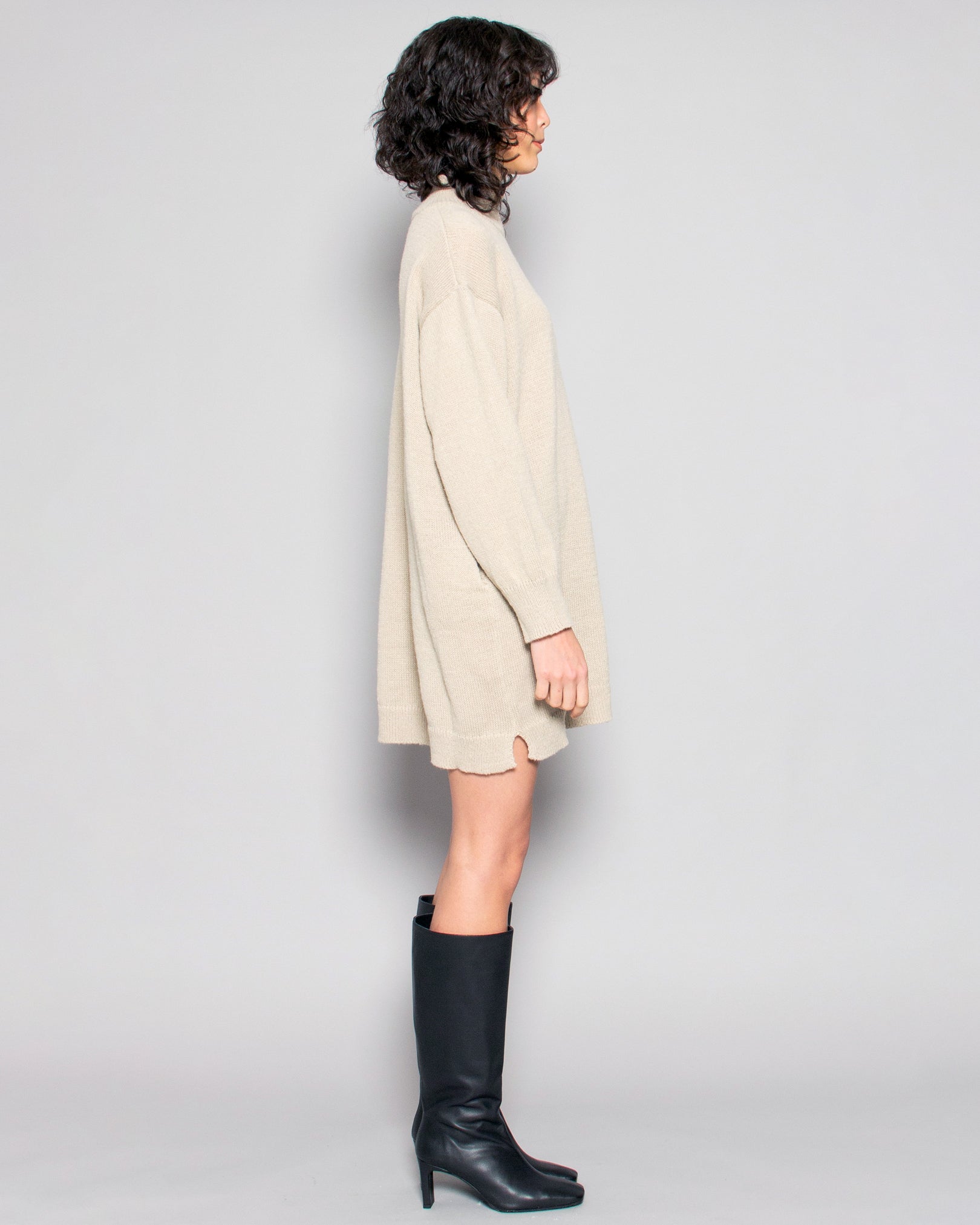 PERSONS Nia Mock Oversized Sweater Dress in Ecru available at Lahn.shop