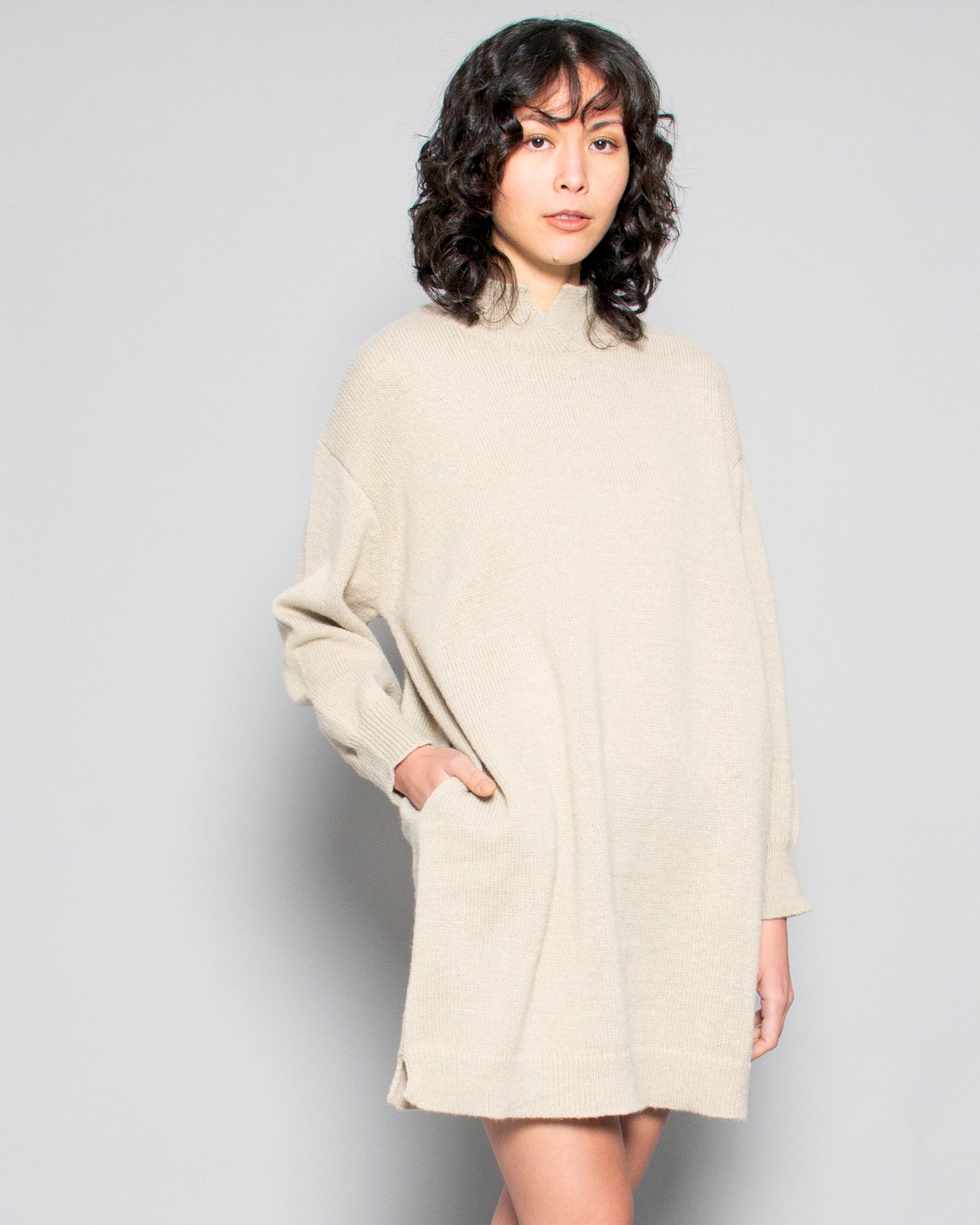 PERSONS Nia Mock Oversized Sweater Dress in Ecru available at Lahn.shop