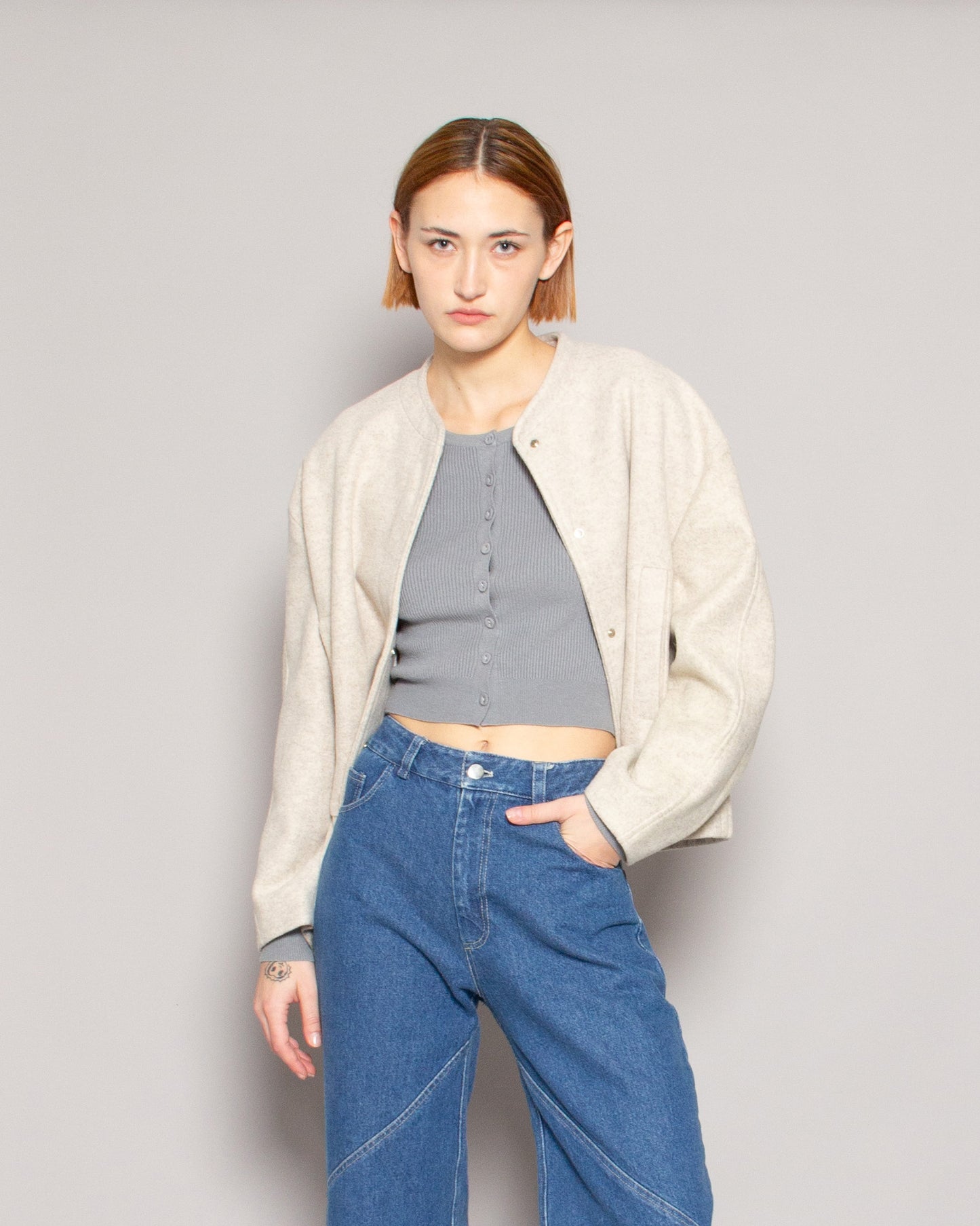PERSONS Pierce Oversized Bomber in Oats