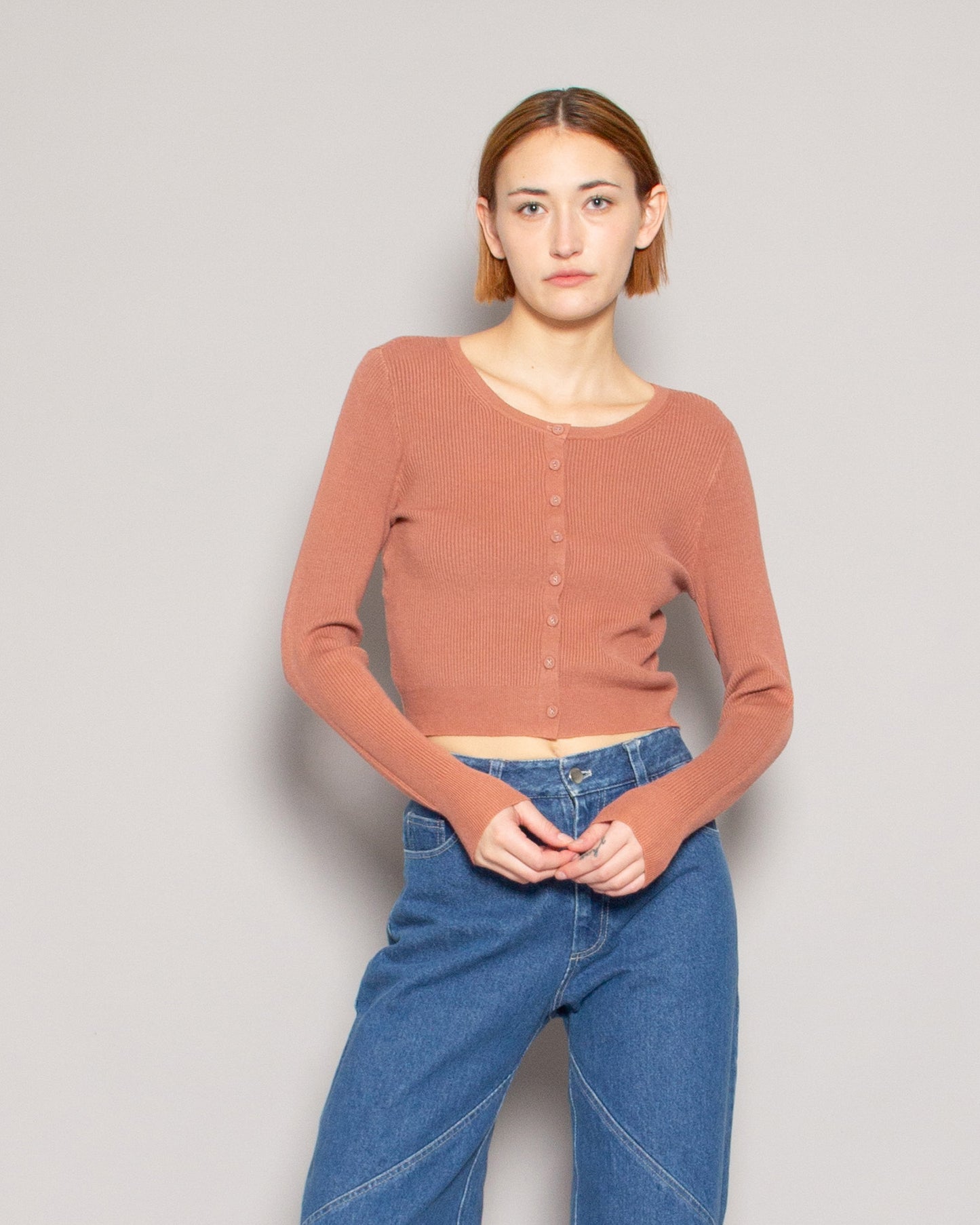 PERSONS Reese Cropped Cardi in Rose