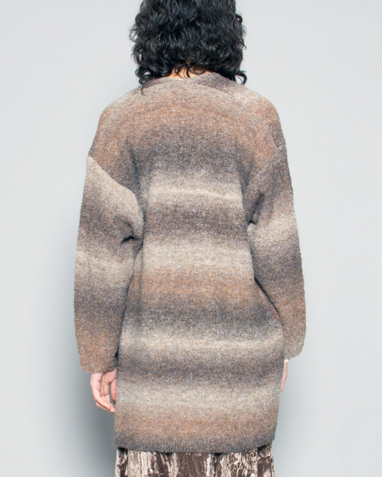 PERSONS Sloan Ombre Boucle Wool Blend Cardi in Brown Multi available at Lahn.shop