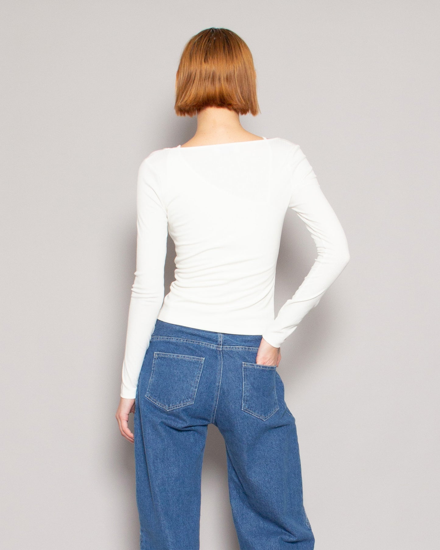 PERSONS Logan Asym Neck Top in Ivory
