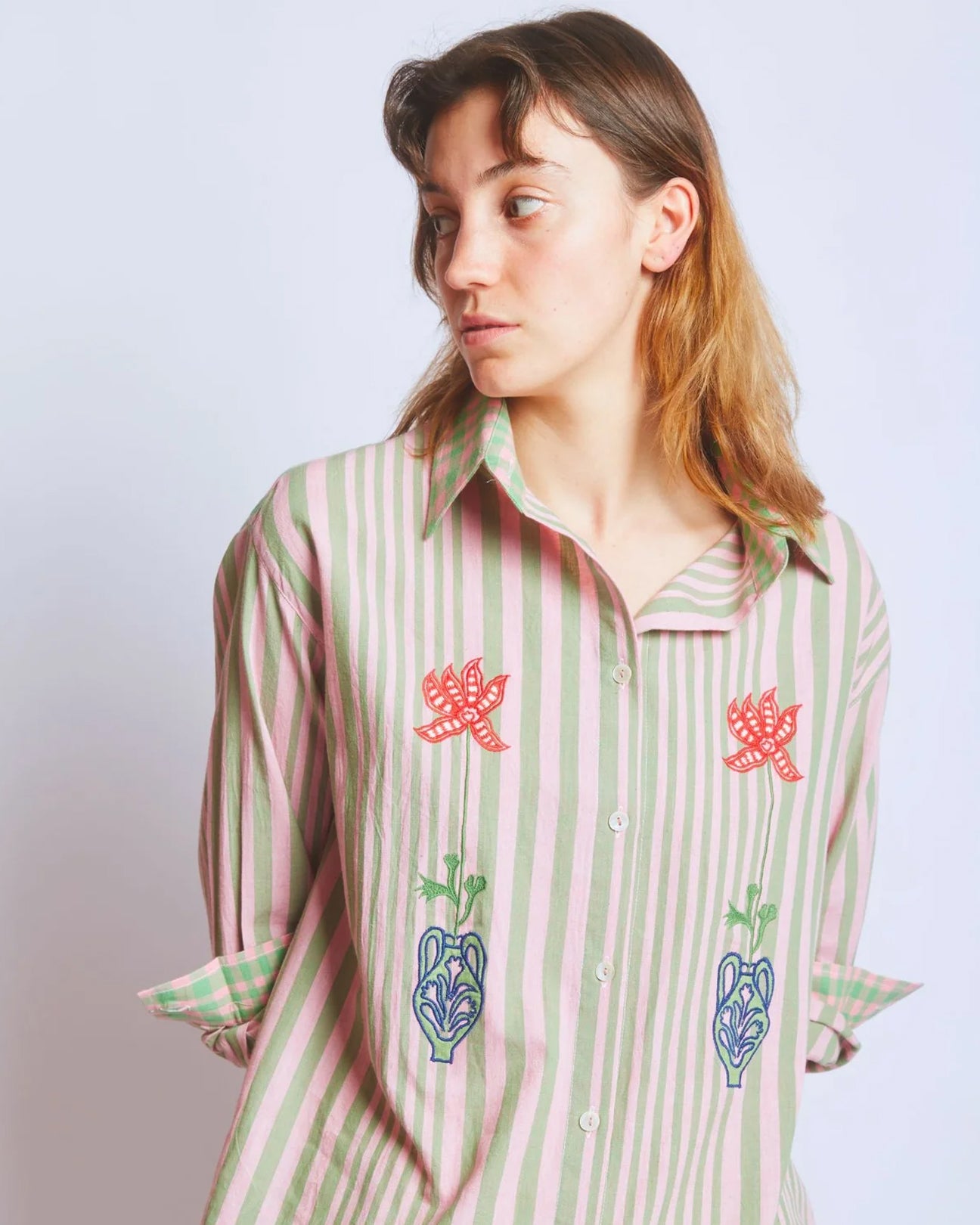 RUJUTA SHETH Andy Embroidered Shirt in Hudson Stripe X Chex