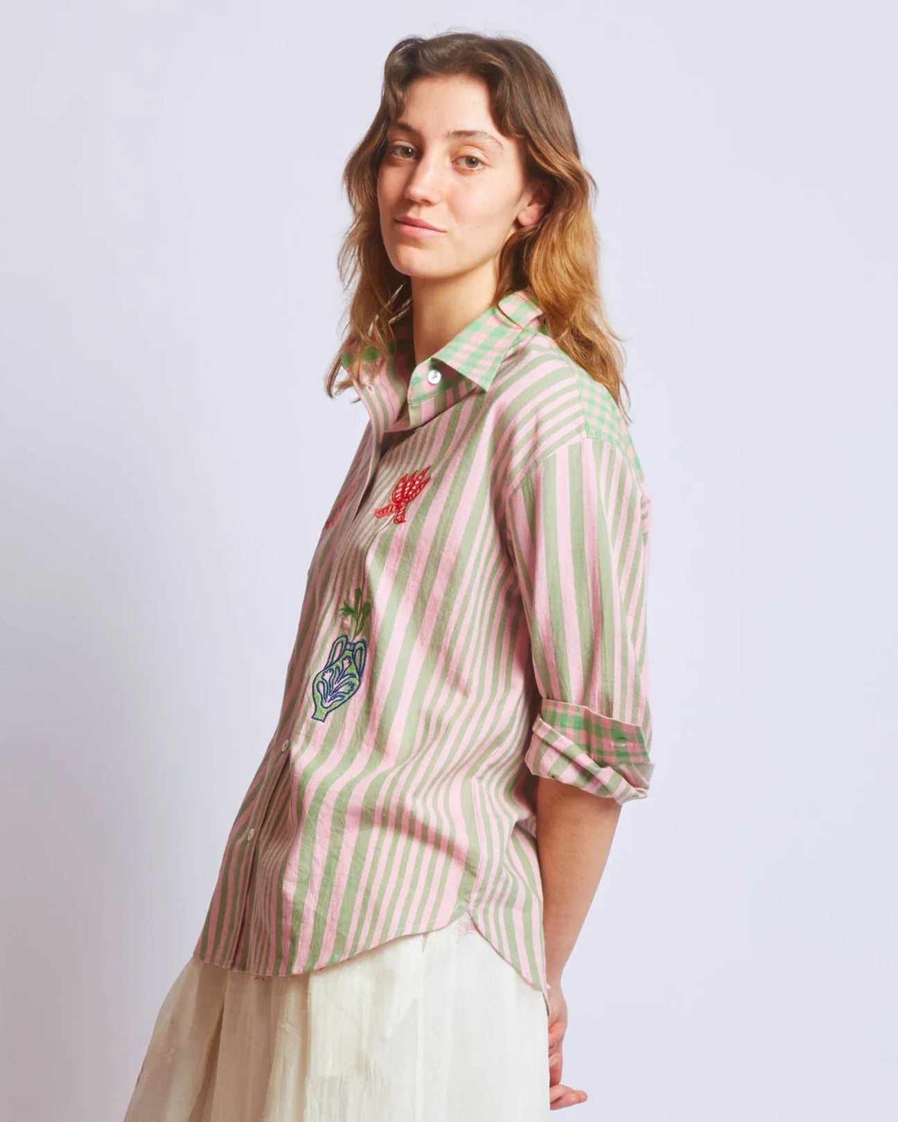 RUJUTA SHETH Andy Embroidered Shirt in Hudson Stripe X Chex
