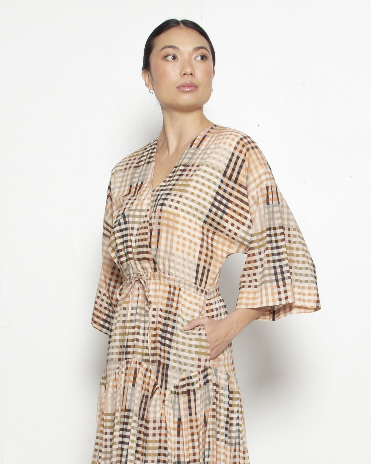 RUJUTA SHETH Woodstock Dress in Neutral Rubix Chex
