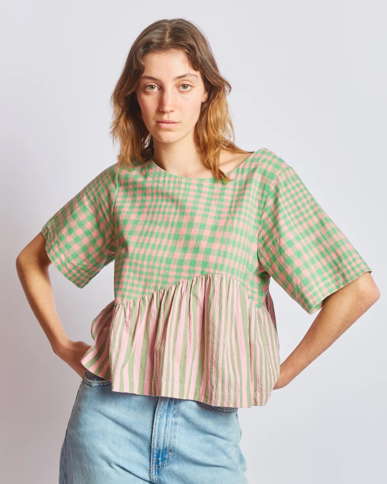 RUJUTA SHETH Yara Top in Hudson Stripe X Chex