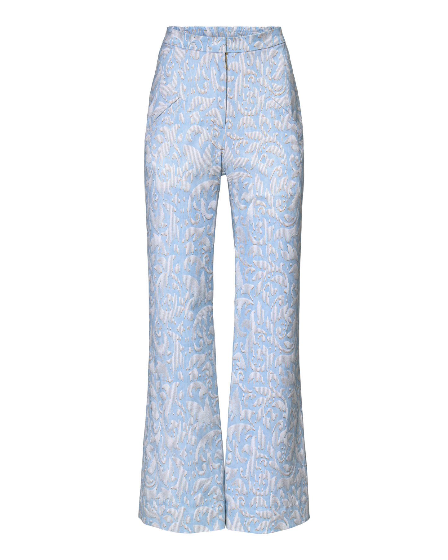 HILARY MACMILLAN Twill Fit & Flare Trousers in Blue & White