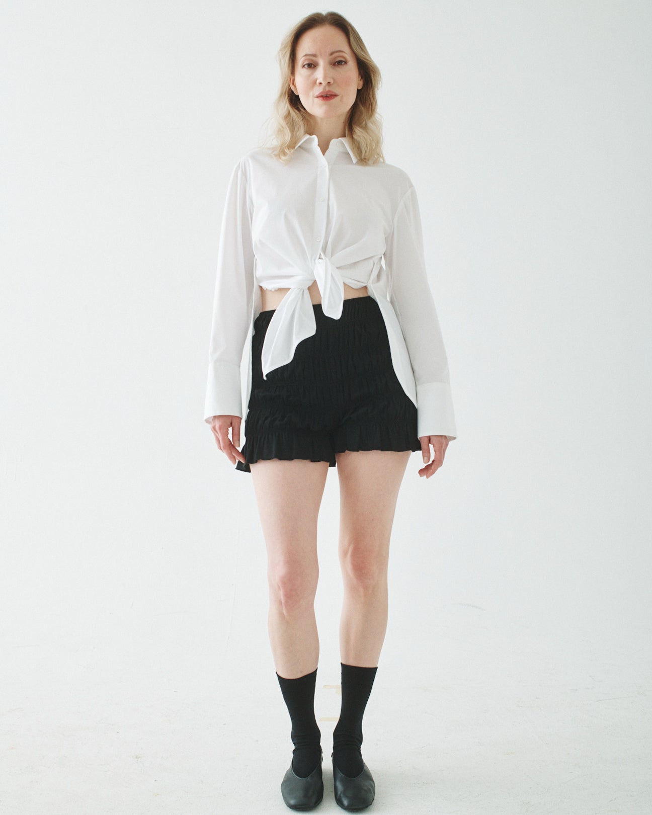 T.W.I.N. Shirred Bloomer Short in Black