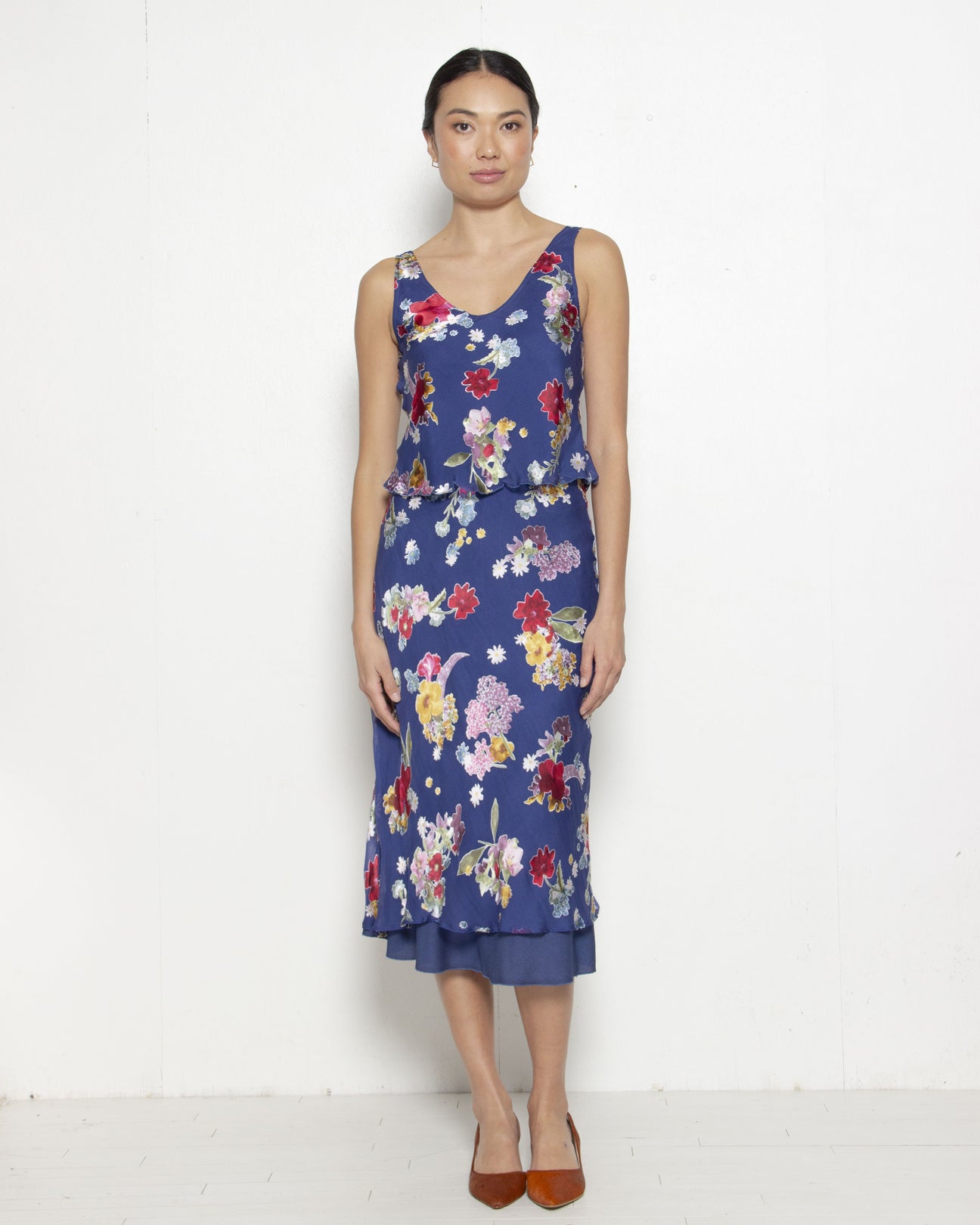 T.W.I.N. Burnout Midi Skirt in Blue