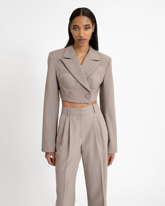 AKNVAS Stone Crop Blazer in Taupe available at Lahn.shop