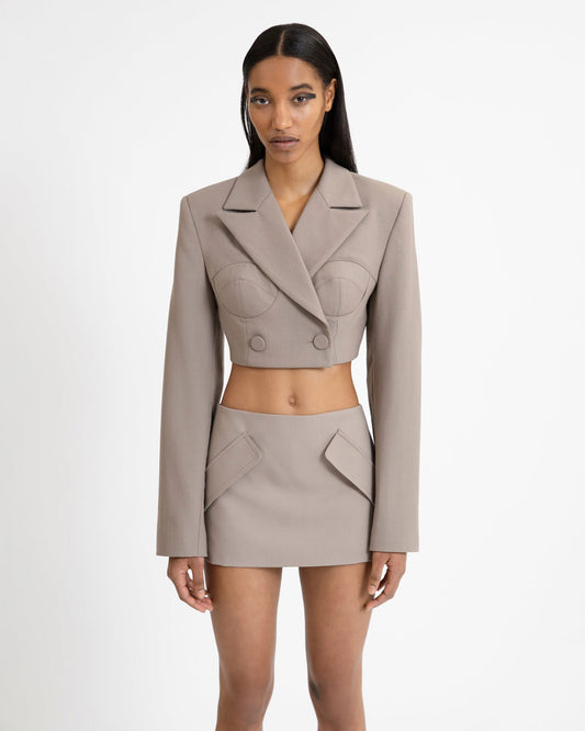 AKNVAS Mini Skirt in Taupe available at Lahn.shop