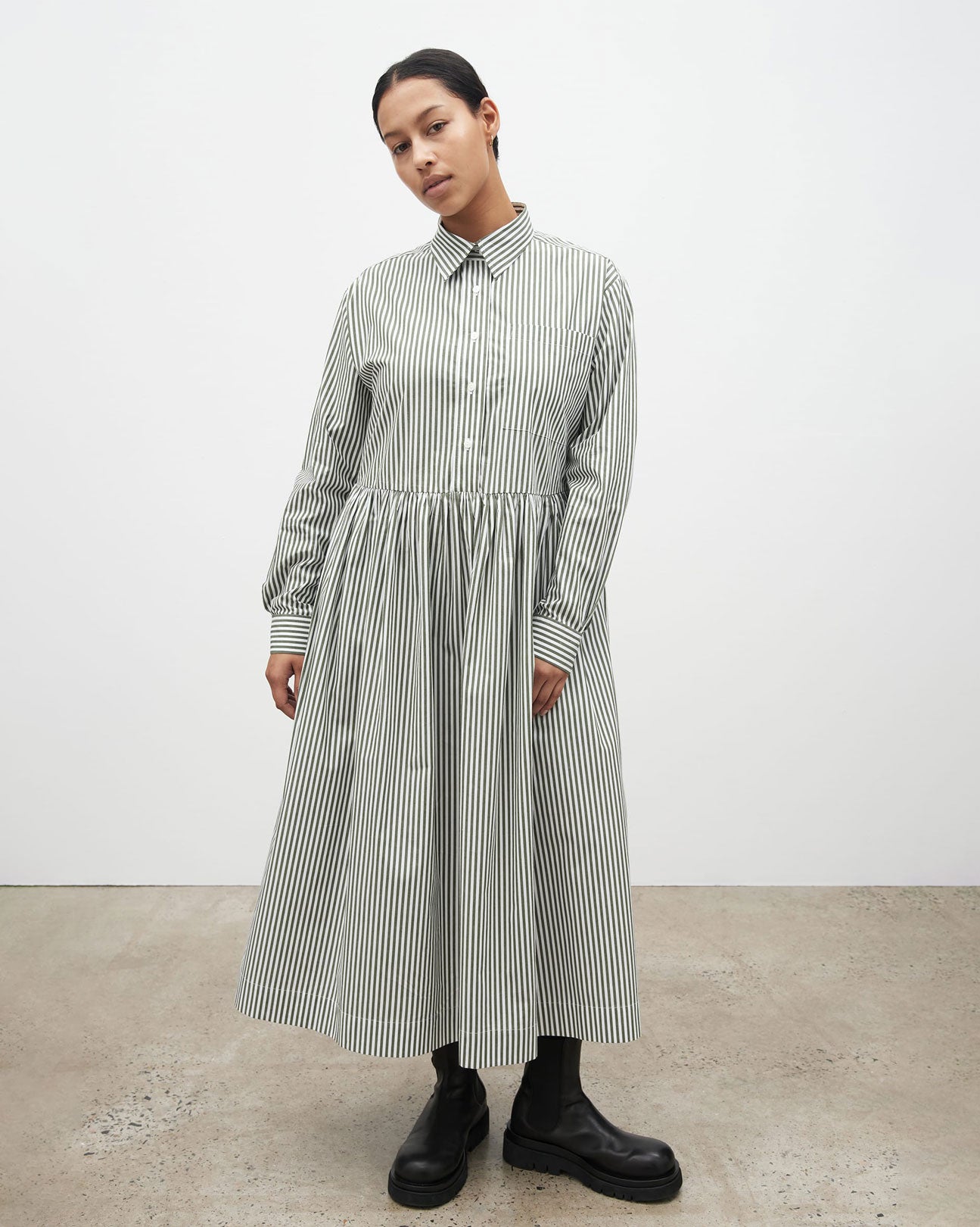 KOWTOW Lee Dress in Deep Green Stripe
